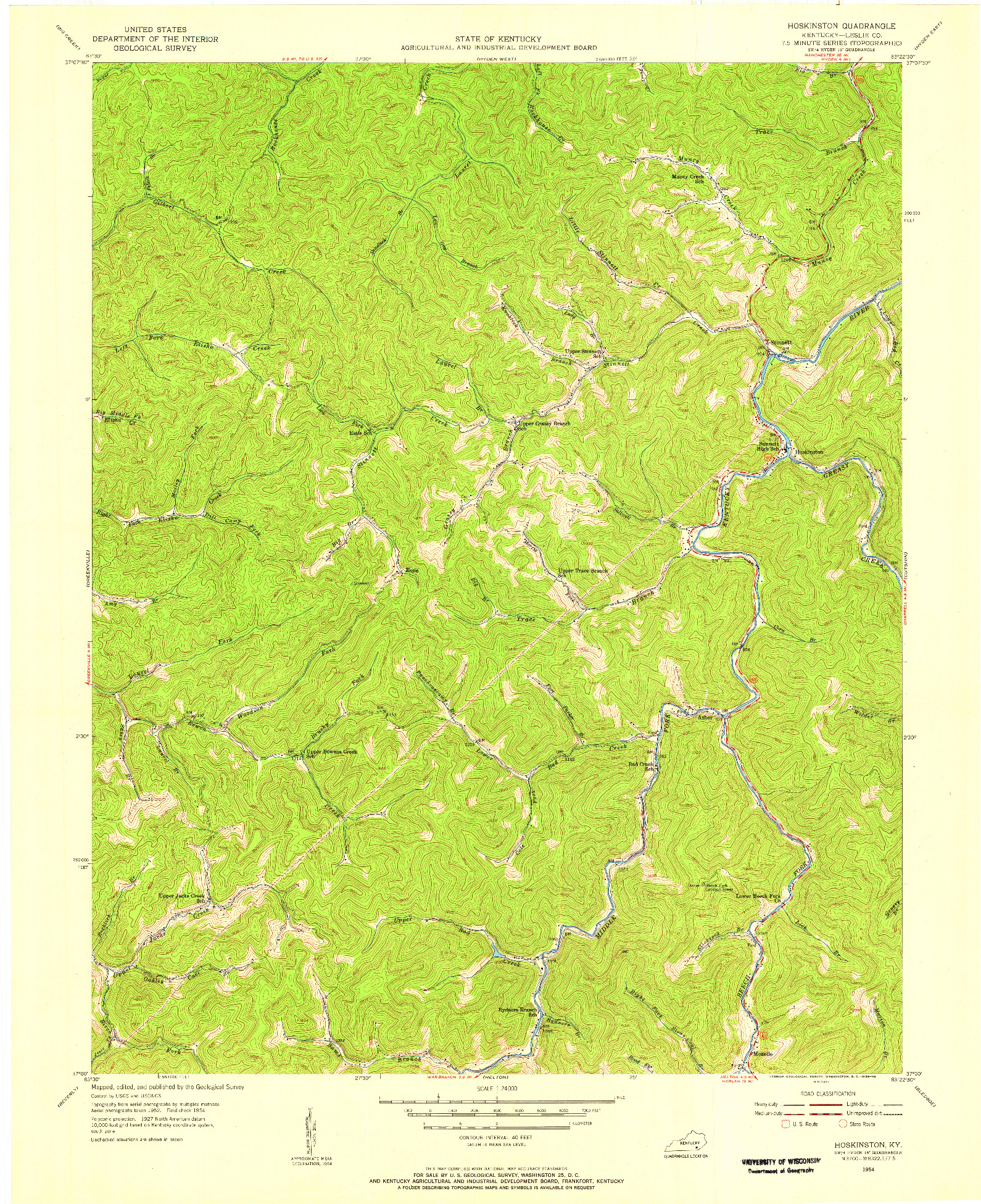 USGS 1:24000-SCALE QUADRANGLE FOR HOSKINSTON, KY 1954