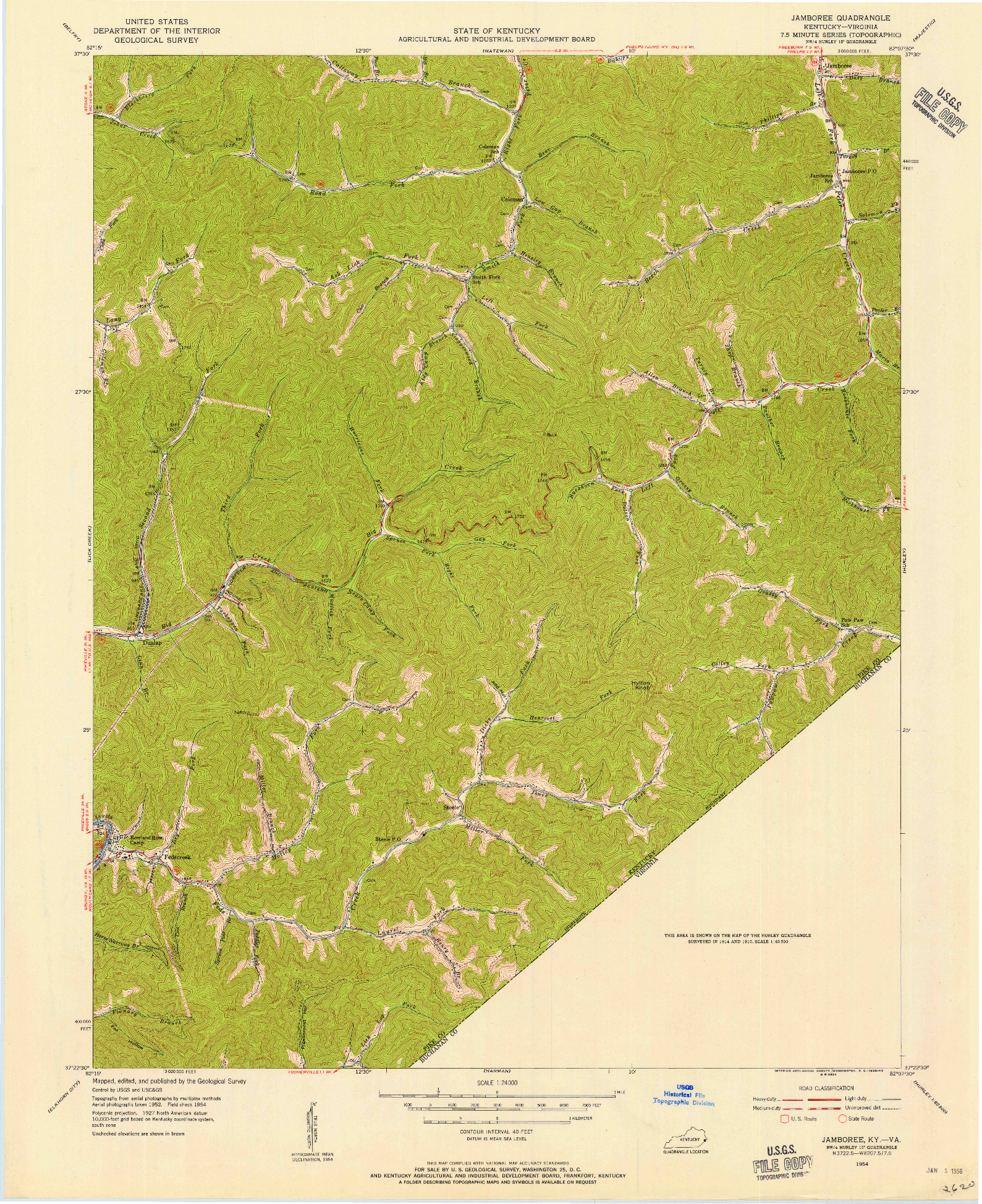 USGS 1:24000-SCALE QUADRANGLE FOR JAMBOREE, KY 1954