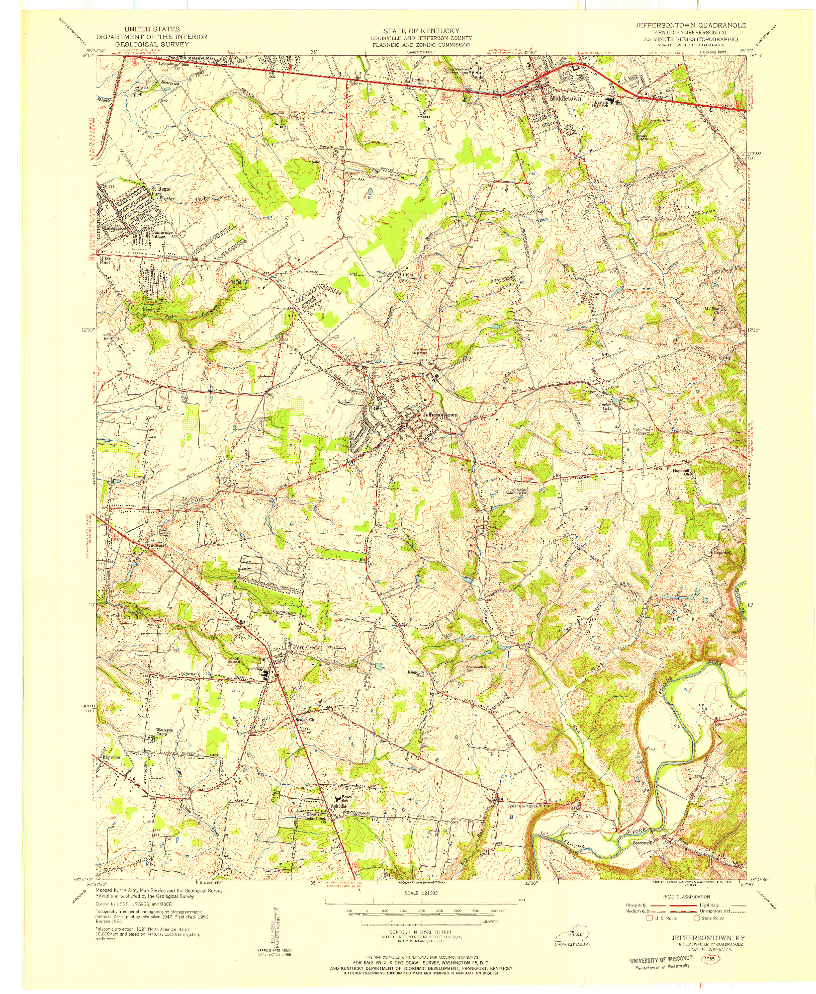 USGS 1:24000-SCALE QUADRANGLE FOR JEFFERSONTOWN, KY 1955