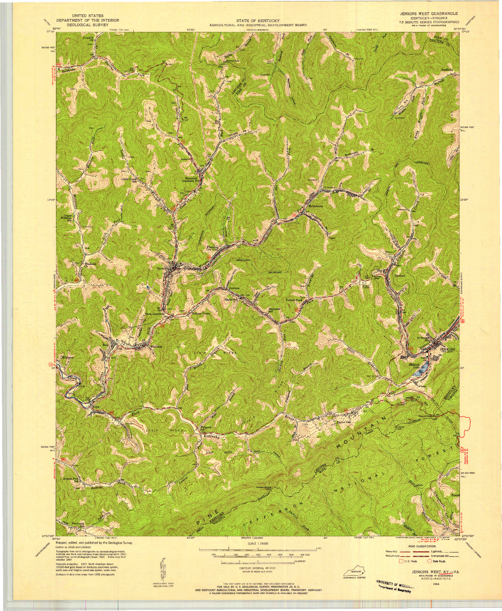 USGS 1:24000-SCALE QUADRANGLE FOR JENKINS WEST, KY 1954