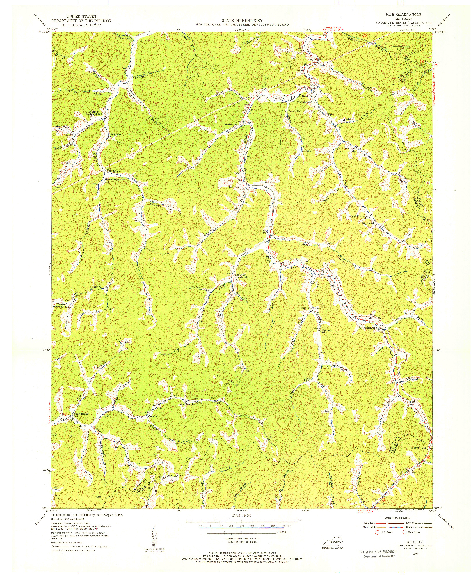 USGS 1:24000-SCALE QUADRANGLE FOR KITE, KY 1954