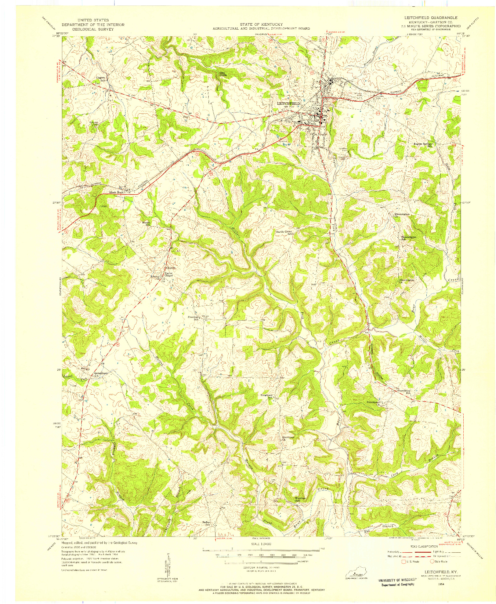 USGS 1:24000-SCALE QUADRANGLE FOR LEITCHFIELD, KY 1954