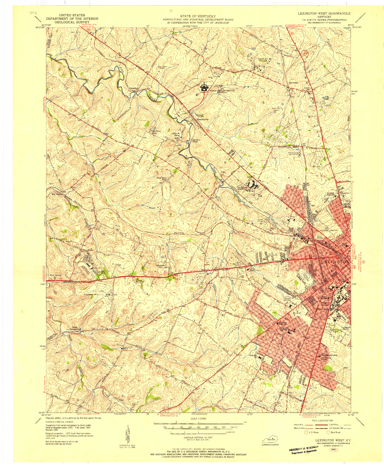 USGS 1:24000-SCALE QUADRANGLE FOR LEXINGTON WEST, KY 1955