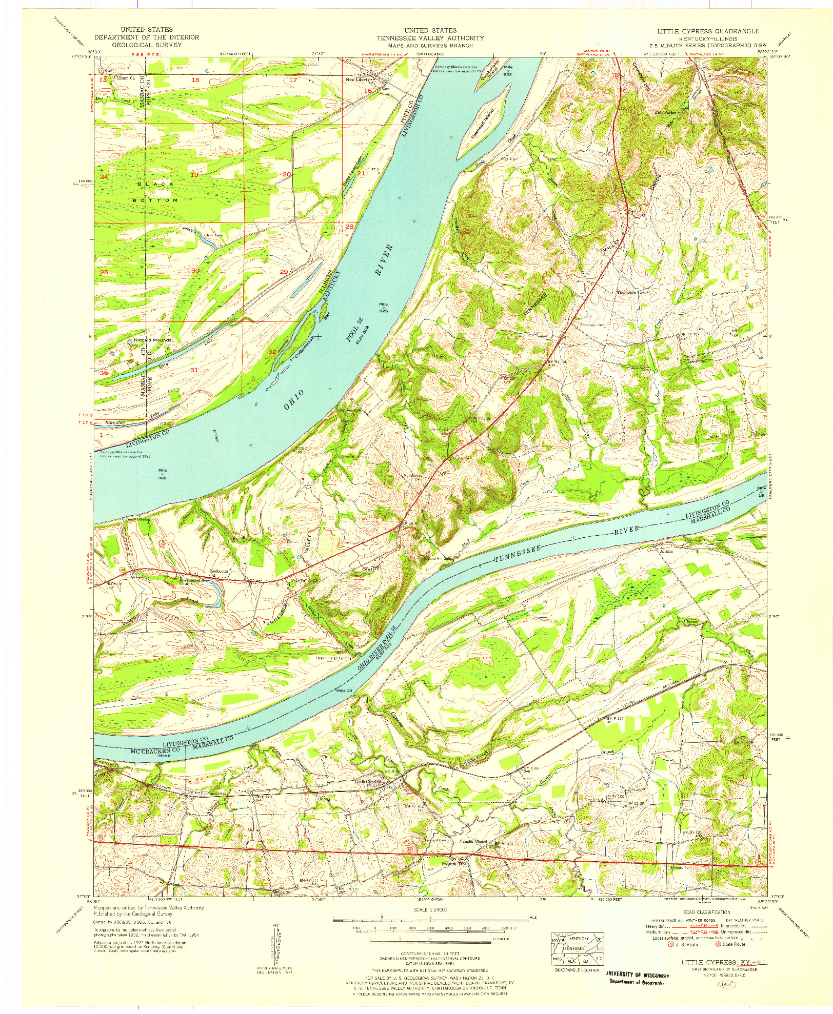 USGS 1:24000-SCALE QUADRANGLE FOR LITTLE CYPRESS, KY 1954