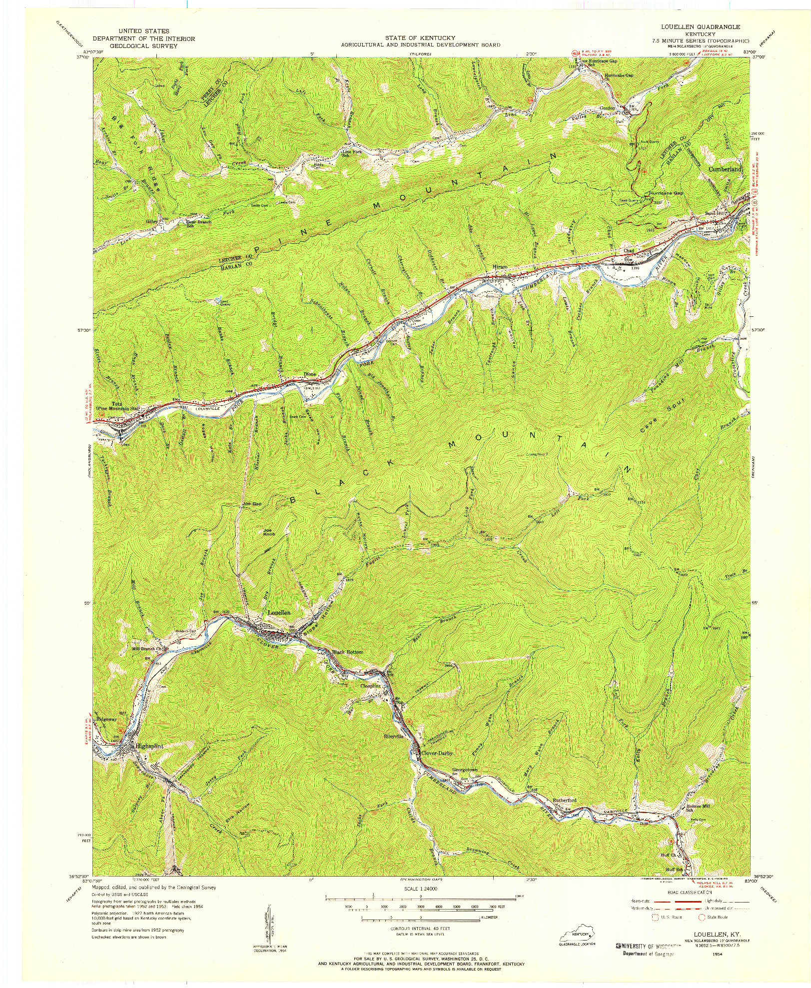 USGS 1:24000-SCALE QUADRANGLE FOR LOUELLEN, KY 1954