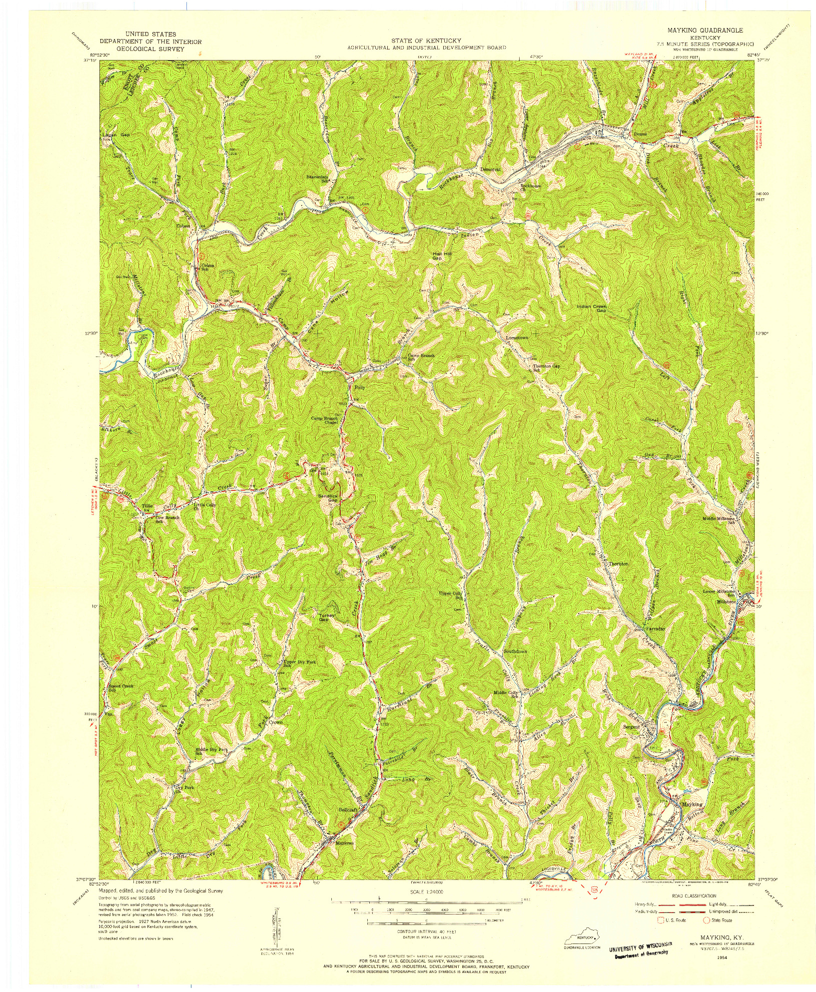 USGS 1:24000-SCALE QUADRANGLE FOR MAYKING, KY 1954