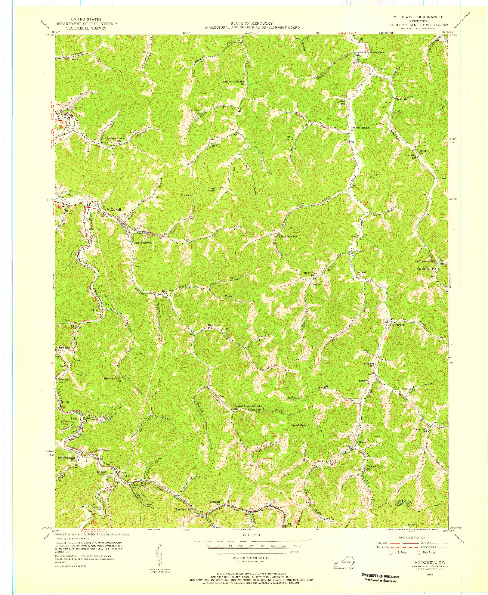 USGS 1:24000-SCALE QUADRANGLE FOR MC DOWELL, KY 1954