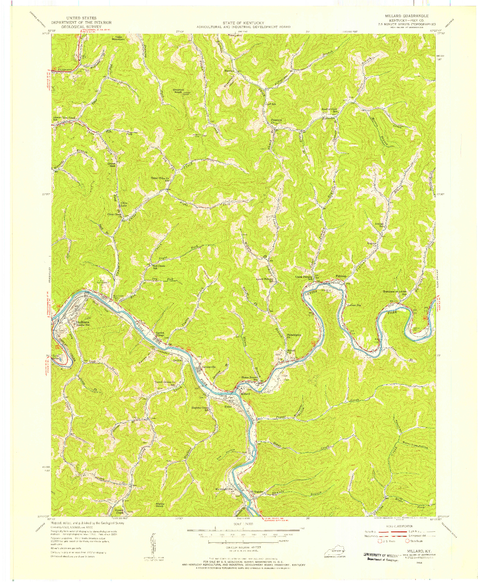 USGS 1:24000-SCALE QUADRANGLE FOR MILLARD, KY 1954