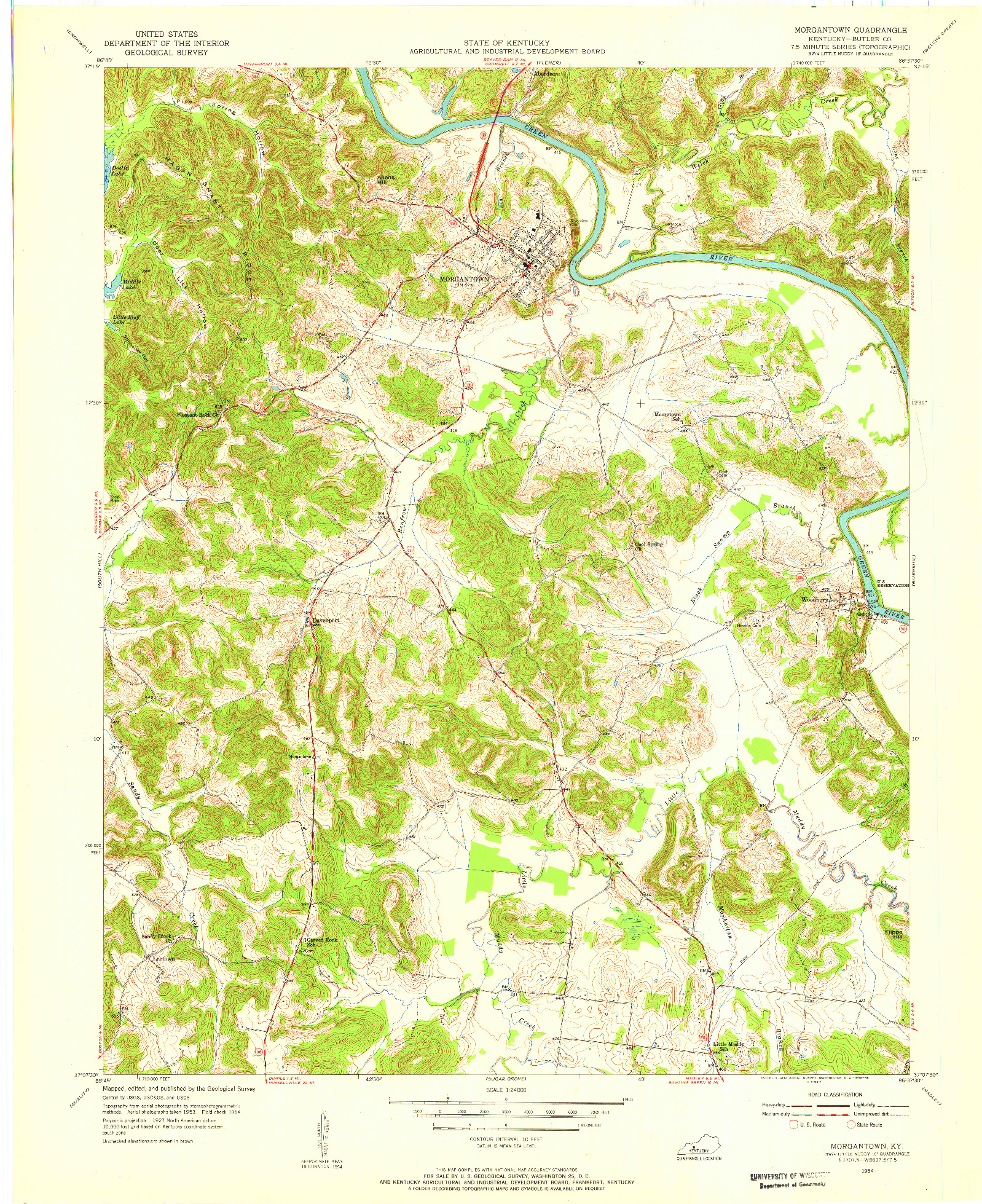 USGS 1:24000-SCALE QUADRANGLE FOR MORGANTOWN, KY 1954