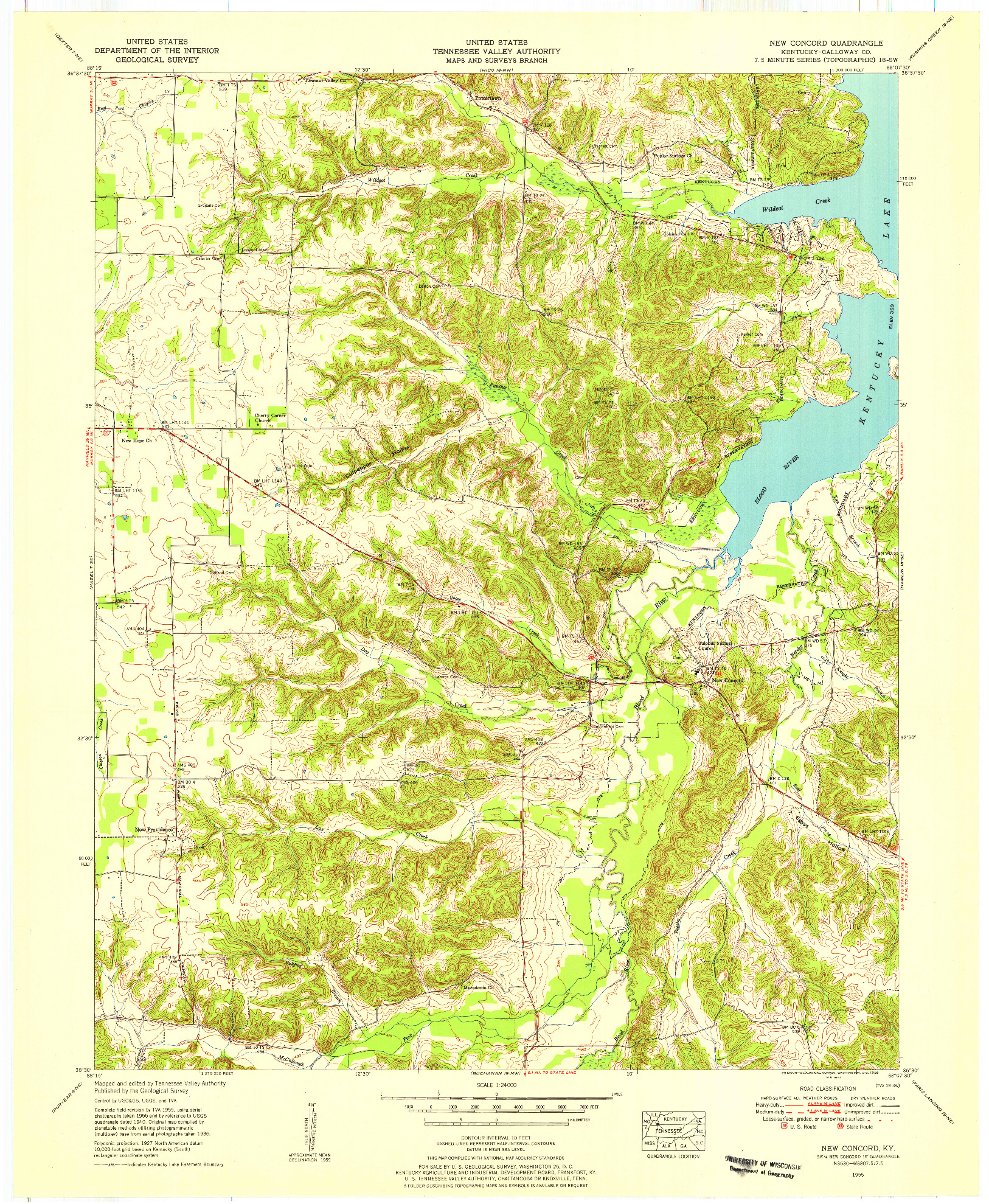 USGS 1:24000-SCALE QUADRANGLE FOR NEW CONCORD, KY 1955