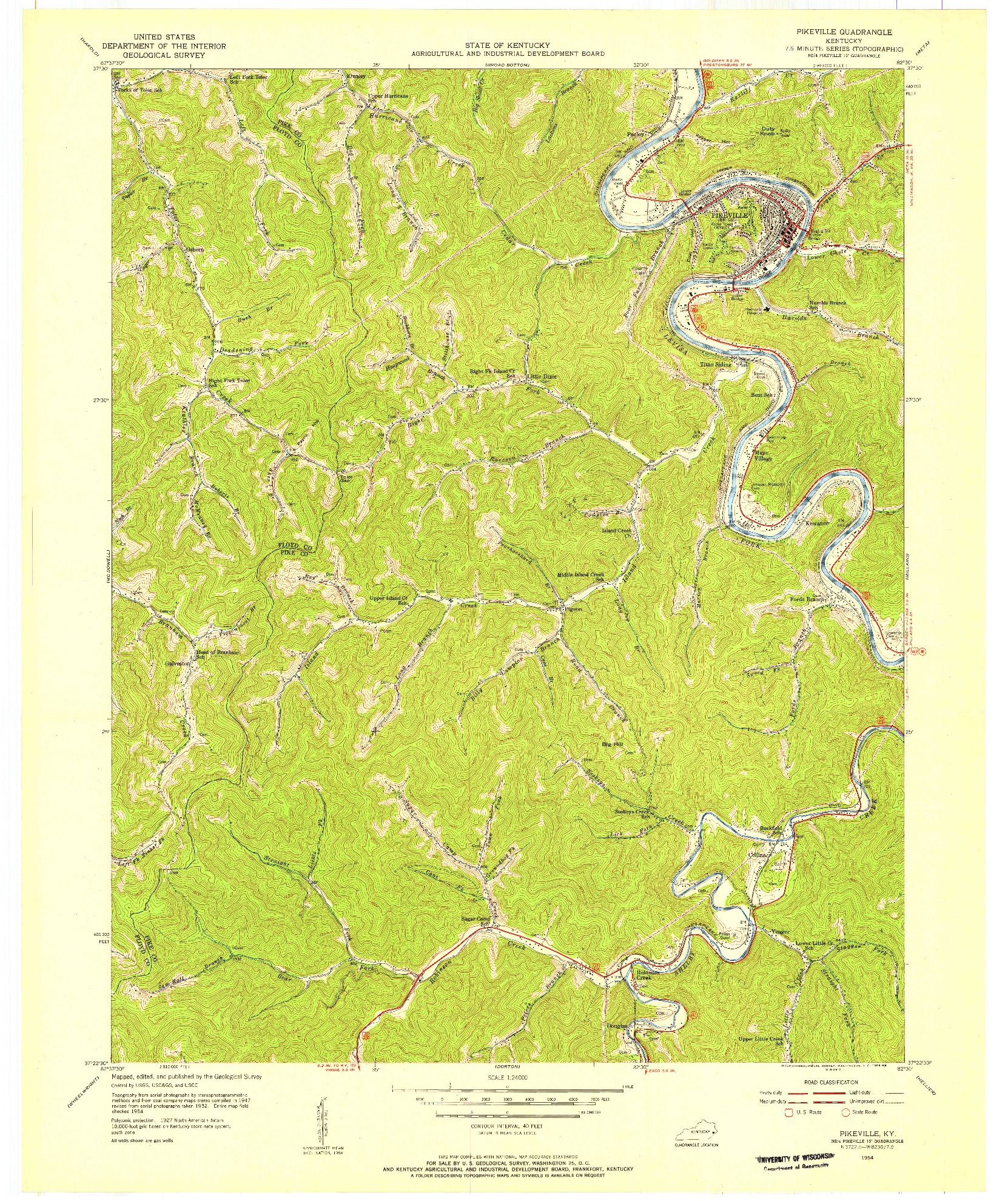 USGS 1:24000-SCALE QUADRANGLE FOR PIKEVILLE, KY 1954