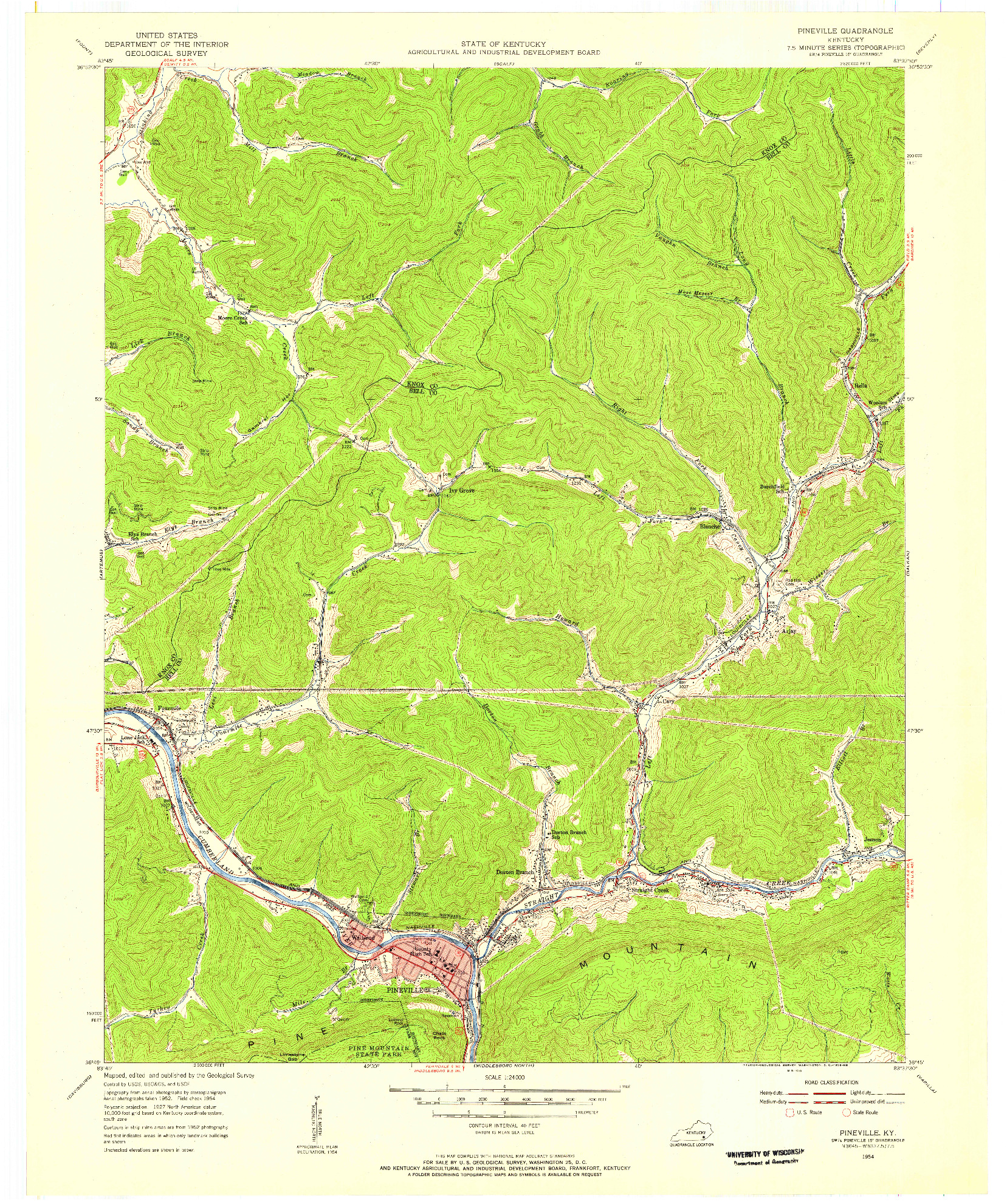 USGS 1:24000-SCALE QUADRANGLE FOR PINEVILLE, KY 1954