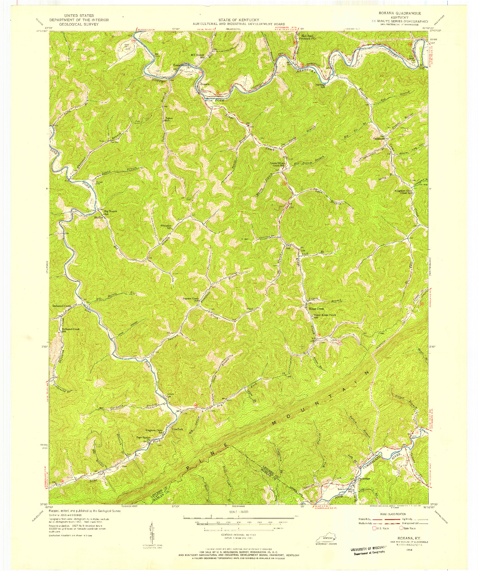 USGS 1:24000-SCALE QUADRANGLE FOR ROXANA, KY 1954