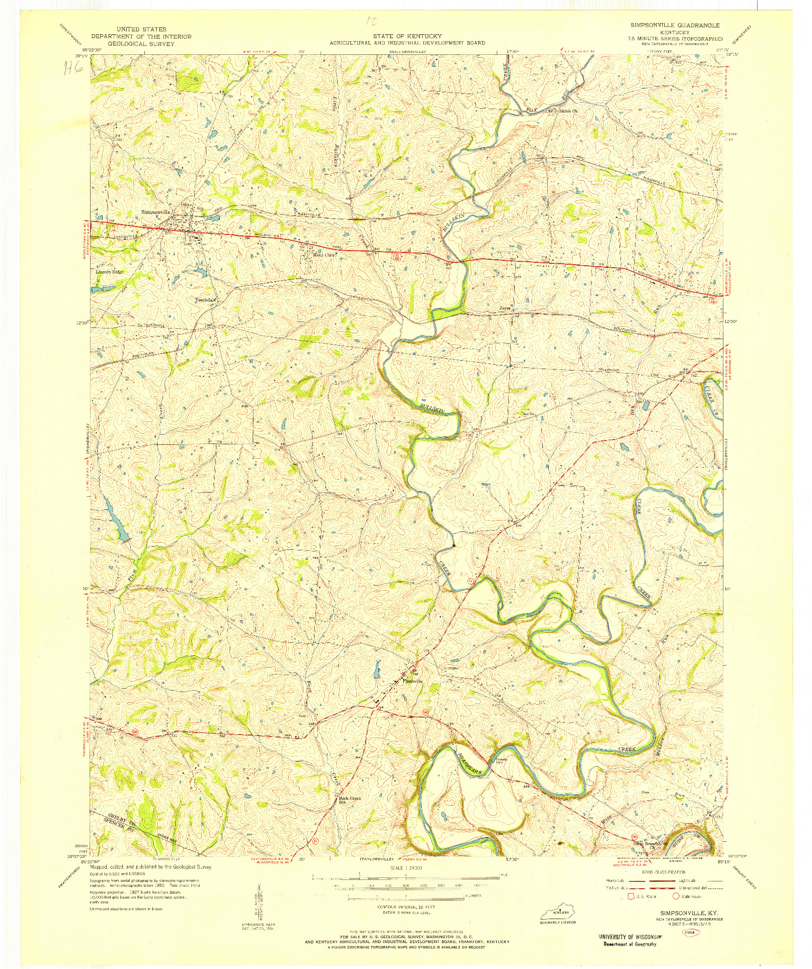 USGS 1:24000-SCALE QUADRANGLE FOR SIMPSONVILLE, KY 1954
