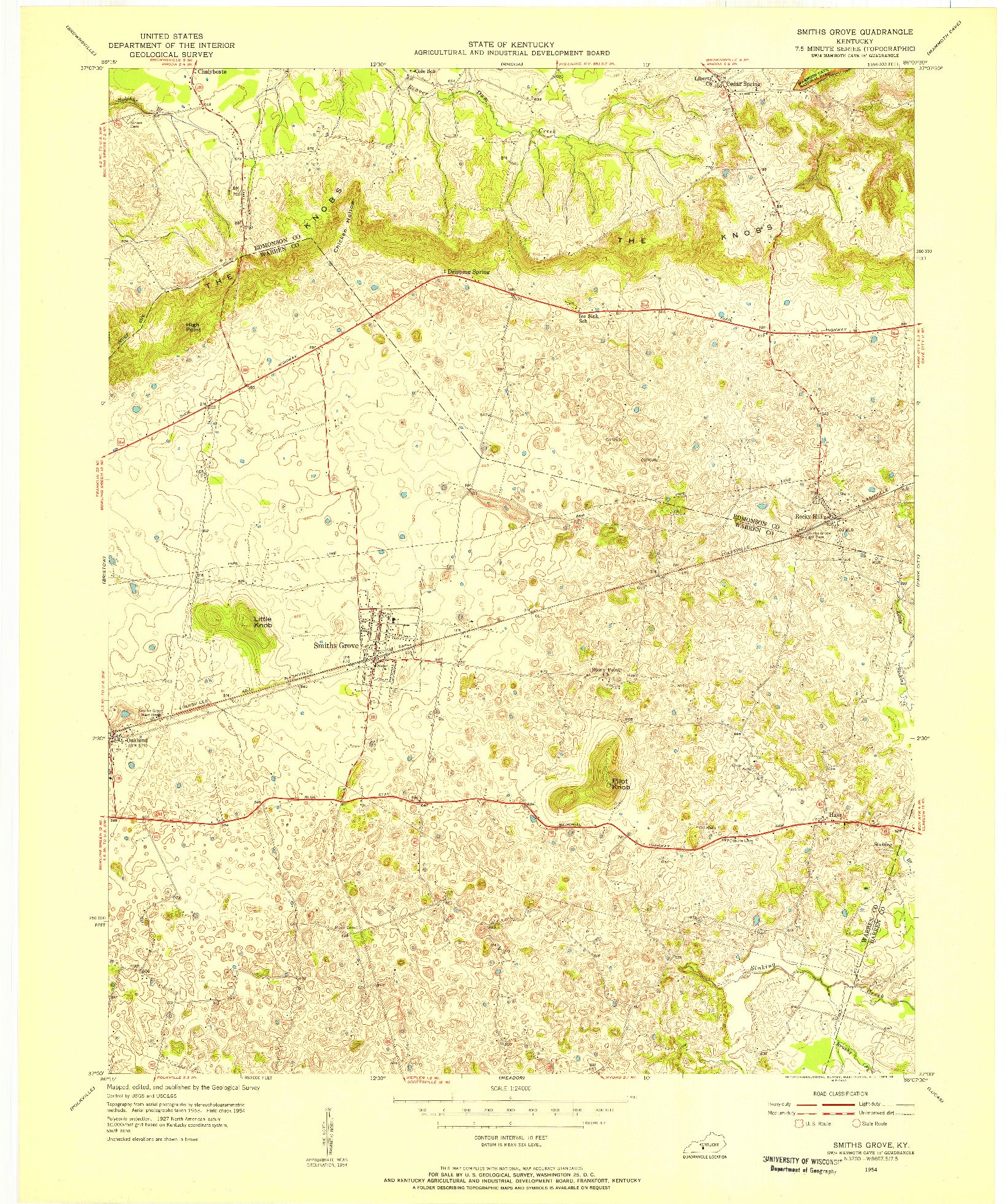 USGS 1:24000-SCALE QUADRANGLE FOR SMITHS GROVE, KY 1954