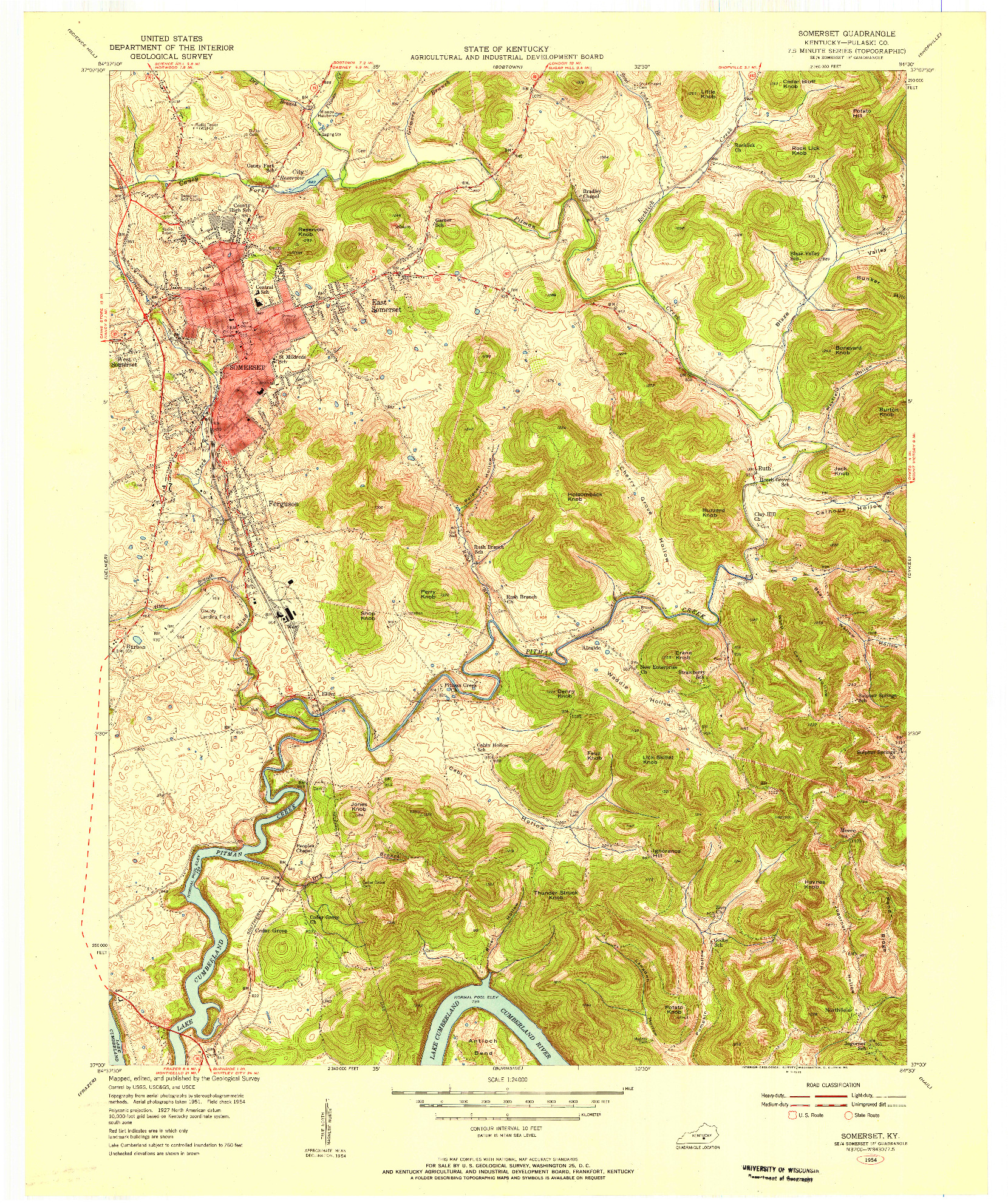 USGS 1:24000-SCALE QUADRANGLE FOR SOMERSET, KY 1954