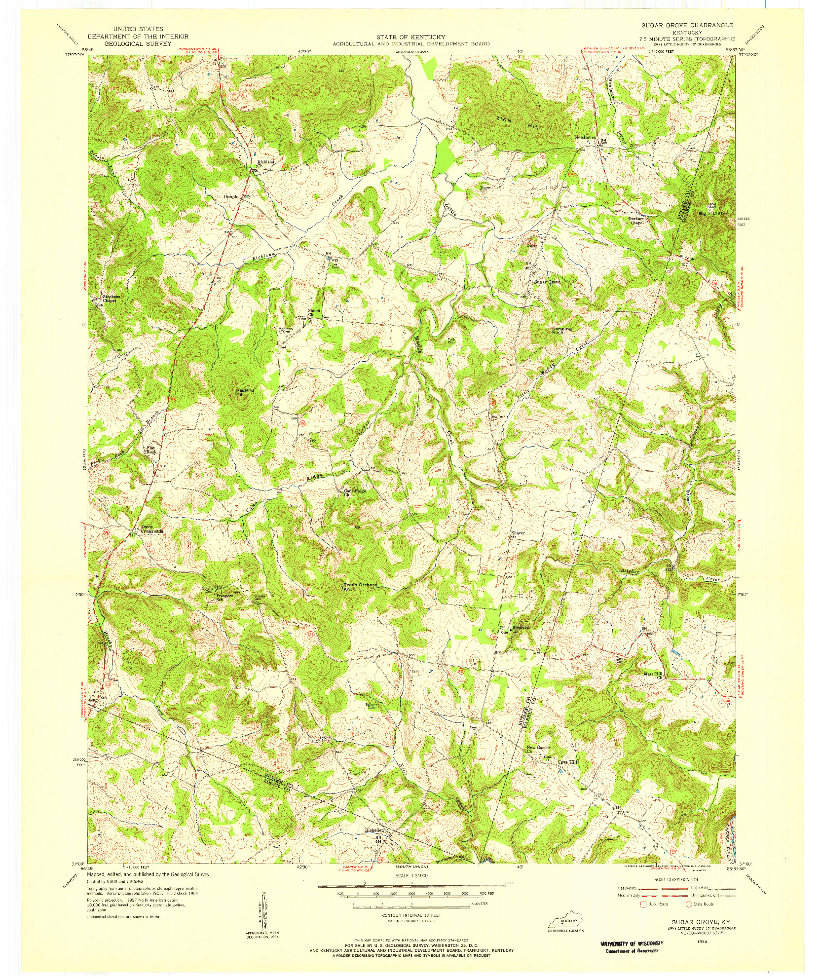 USGS 1:24000-SCALE QUADRANGLE FOR SUGAR GROVE, KY 1954