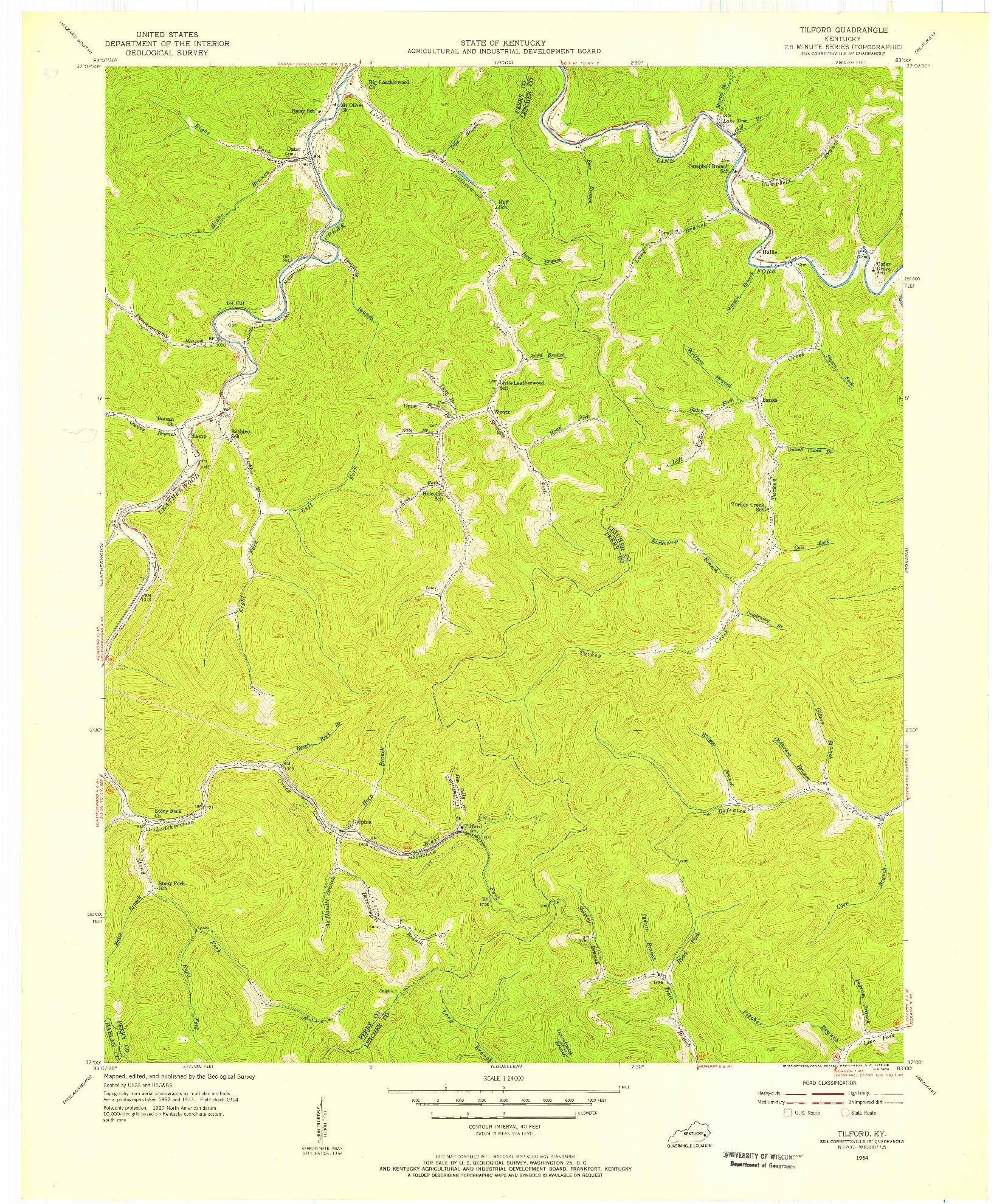 USGS 1:24000-SCALE QUADRANGLE FOR TILFORD, KY 1954