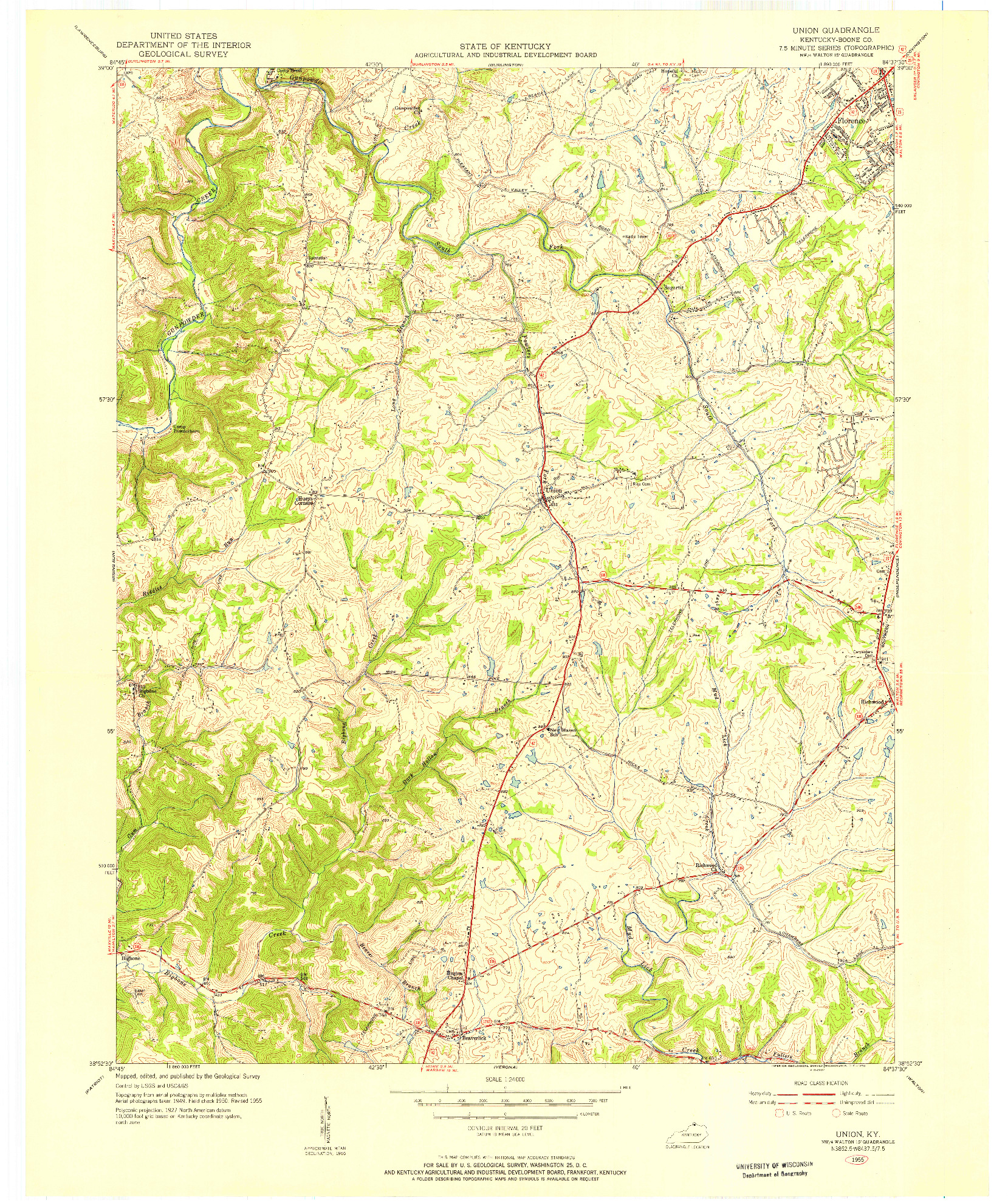 USGS 1:24000-SCALE QUADRANGLE FOR UNION, KY 1955