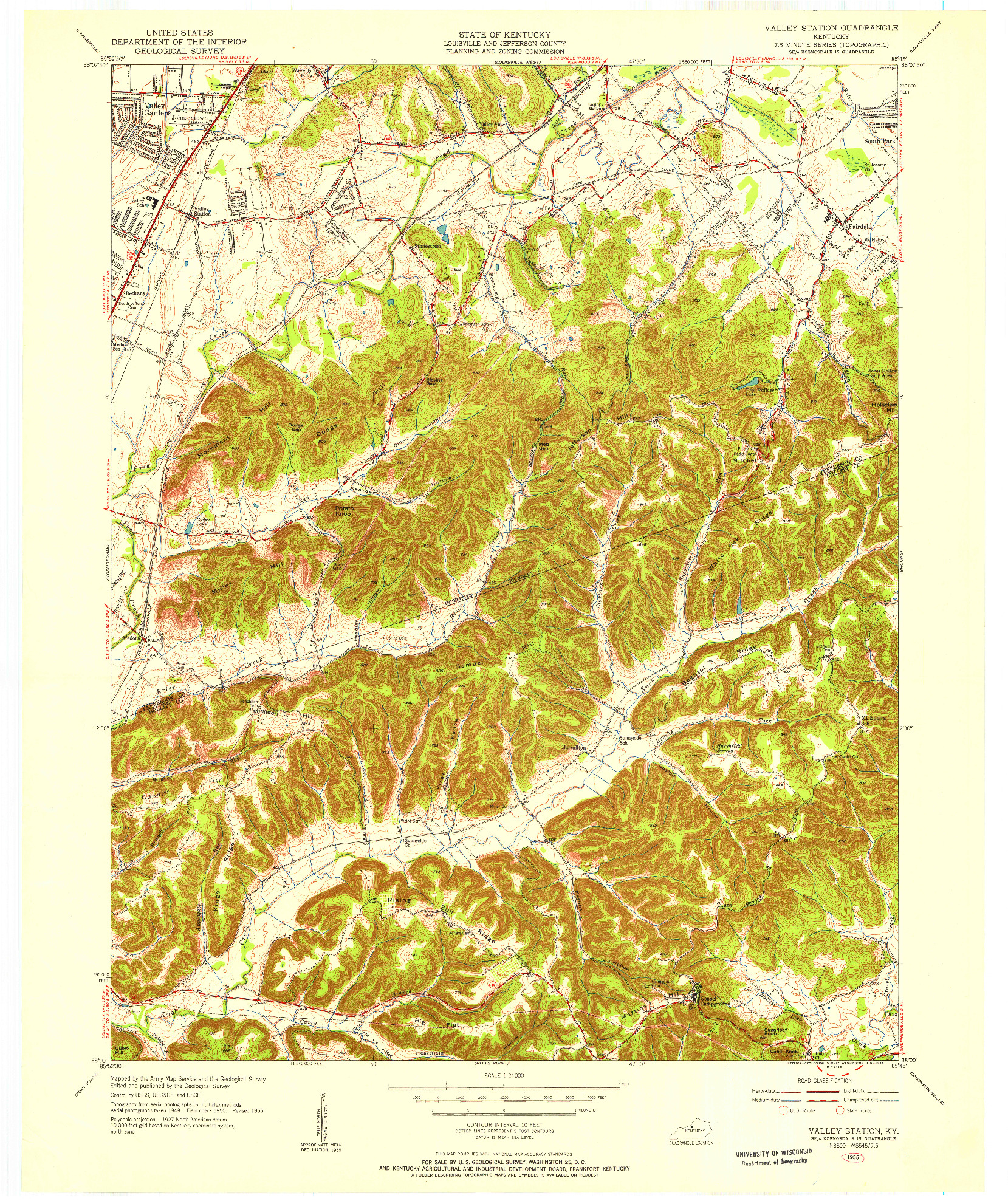 USGS 1:24000-SCALE QUADRANGLE FOR VALLEY STATION, KY 1955