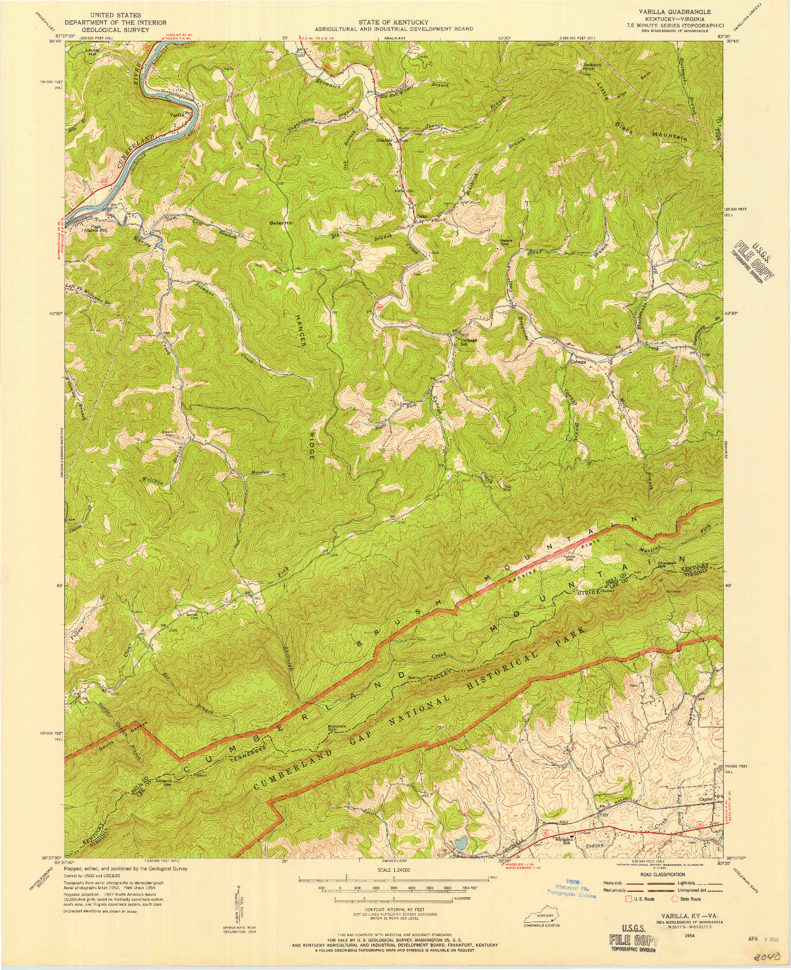 USGS 1:24000-SCALE QUADRANGLE FOR VARILLA, KY 1954