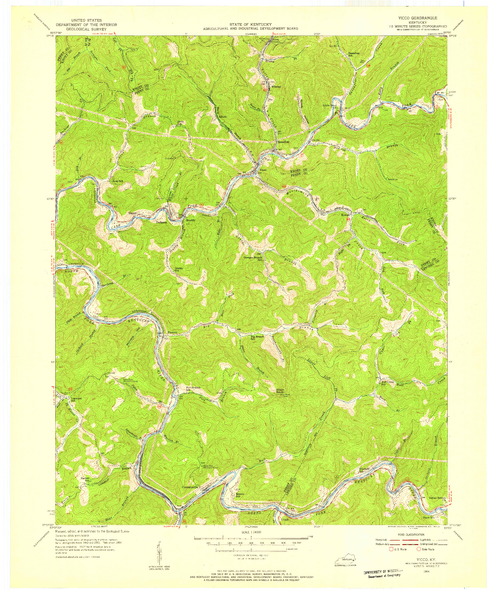 USGS 1:24000-SCALE QUADRANGLE FOR VICCO, KY 1954