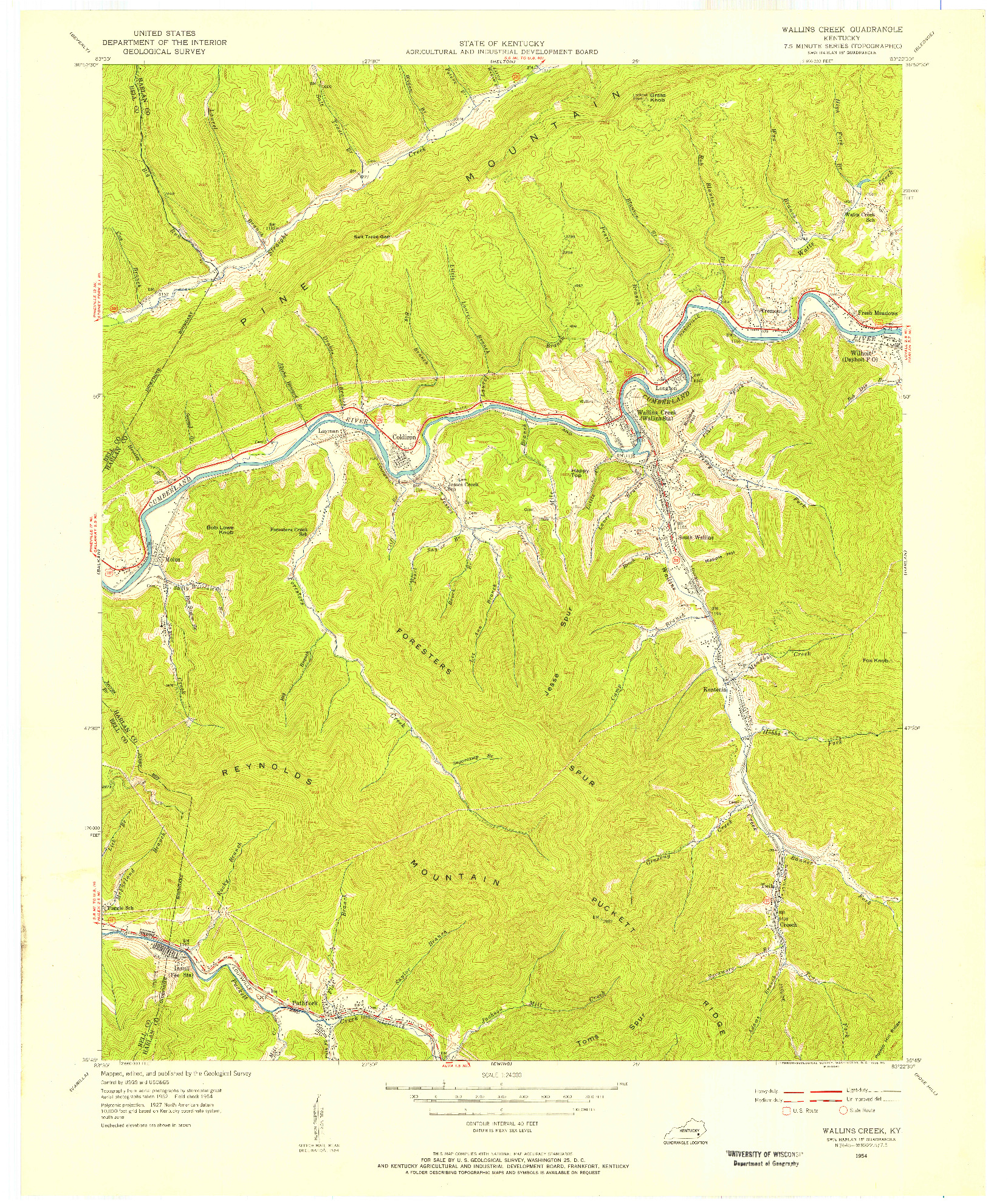 USGS 1:24000-SCALE QUADRANGLE FOR WALLINS CREEK, KY 1954