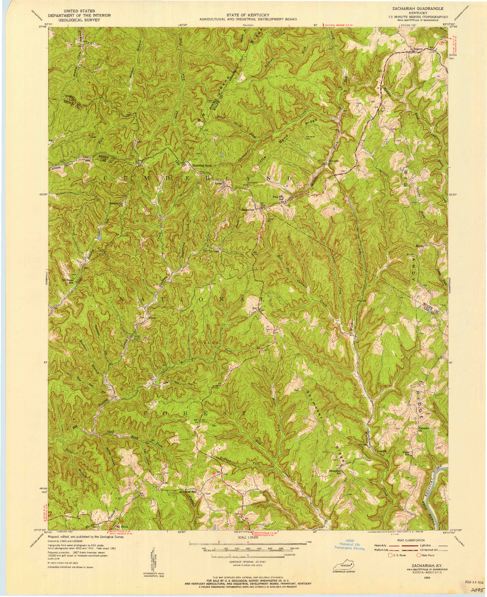 USGS 1:24000-SCALE QUADRANGLE FOR ZACHARIAH, KY 1953