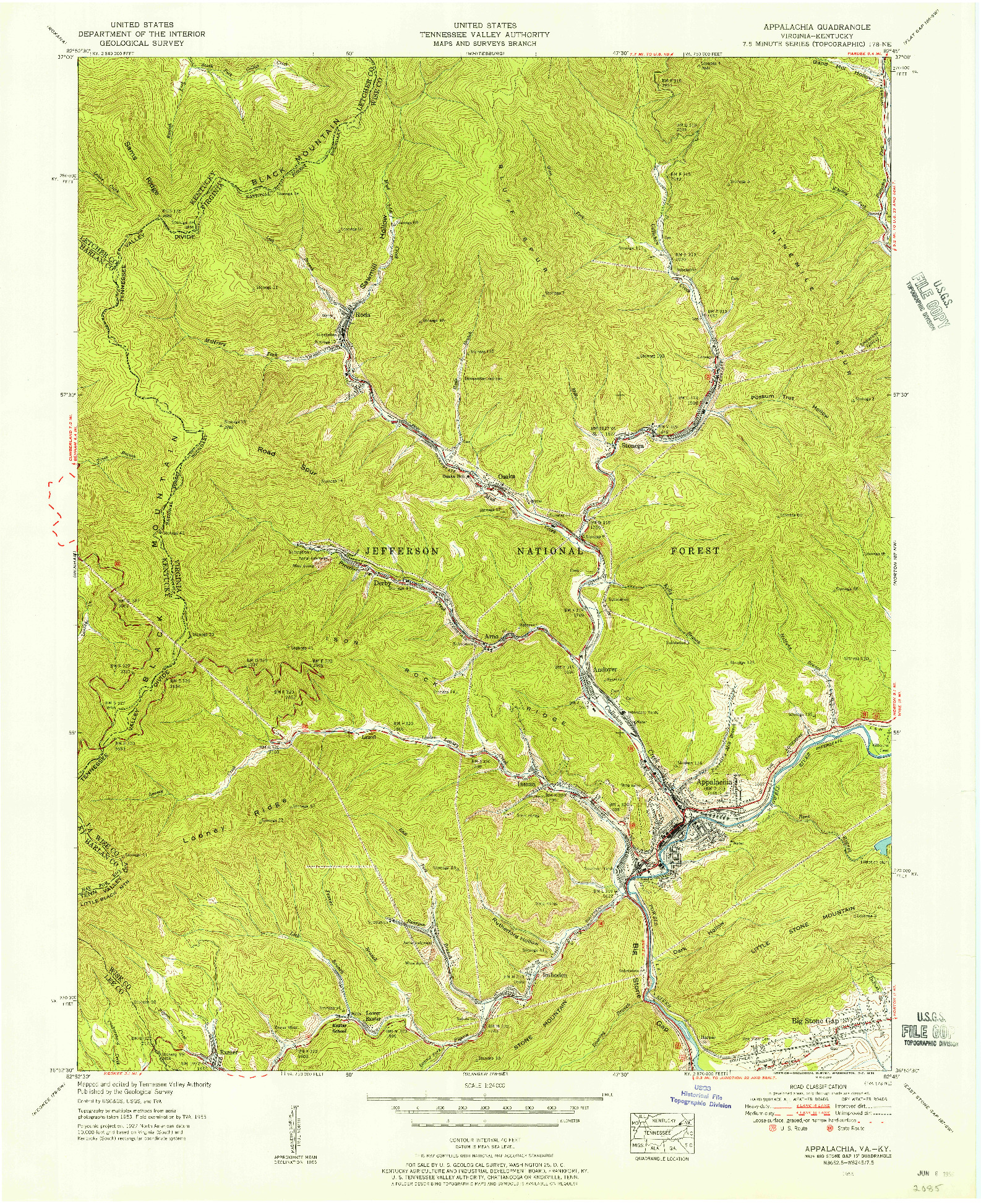 USGS 1:24000-SCALE QUADRANGLE FOR APPALACHIA, VA 1955