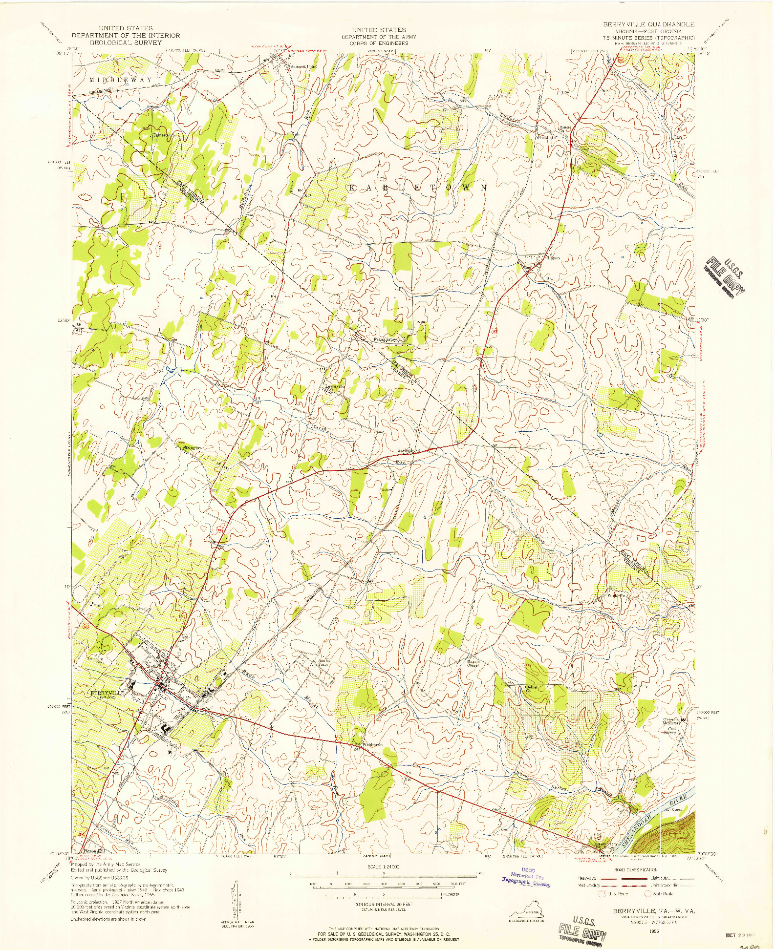 USGS 1:24000-SCALE QUADRANGLE FOR BERRYVILLE, VA 1955