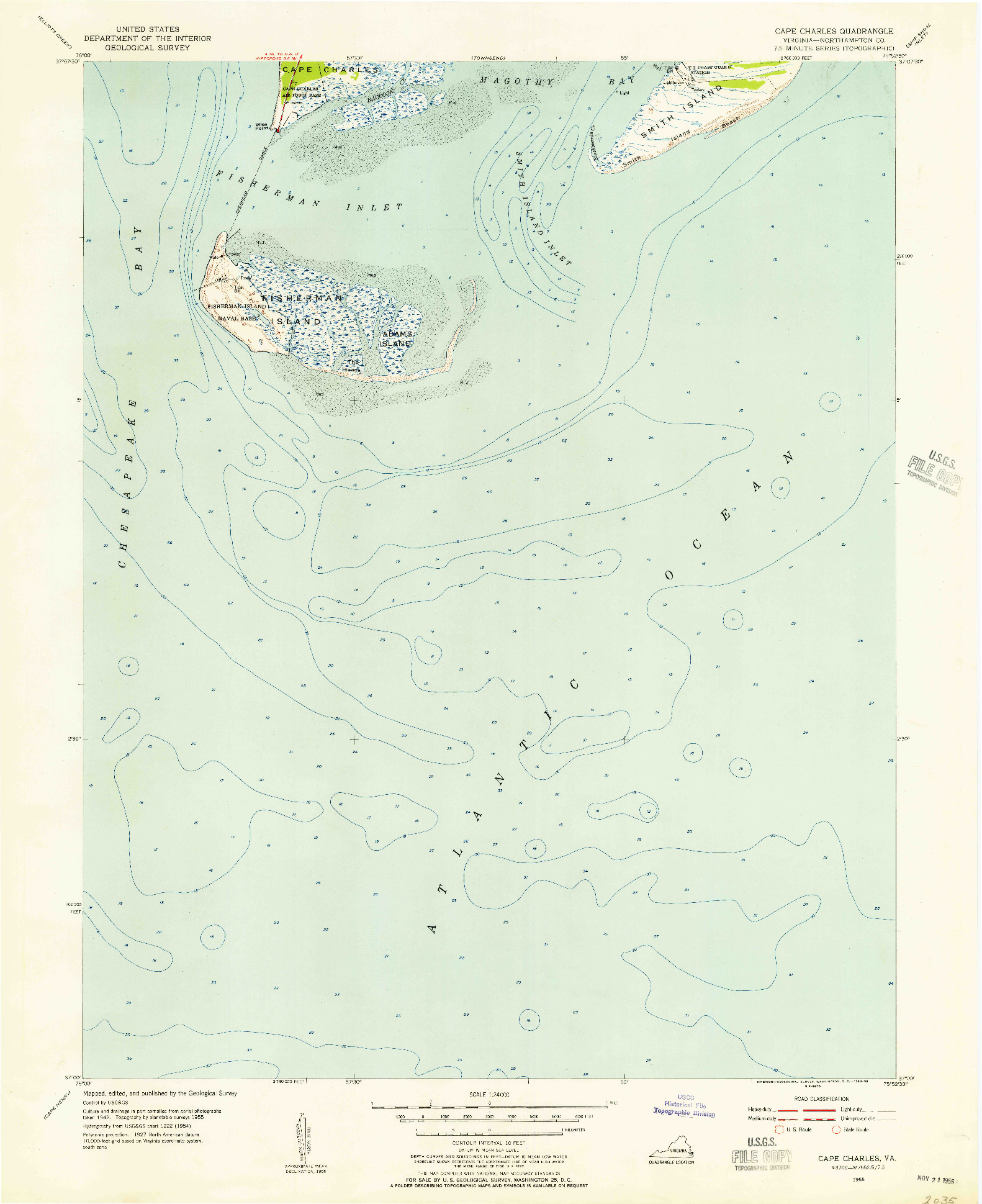 USGS 1:24000-SCALE QUADRANGLE FOR CAPE CHARLES, VA 1955