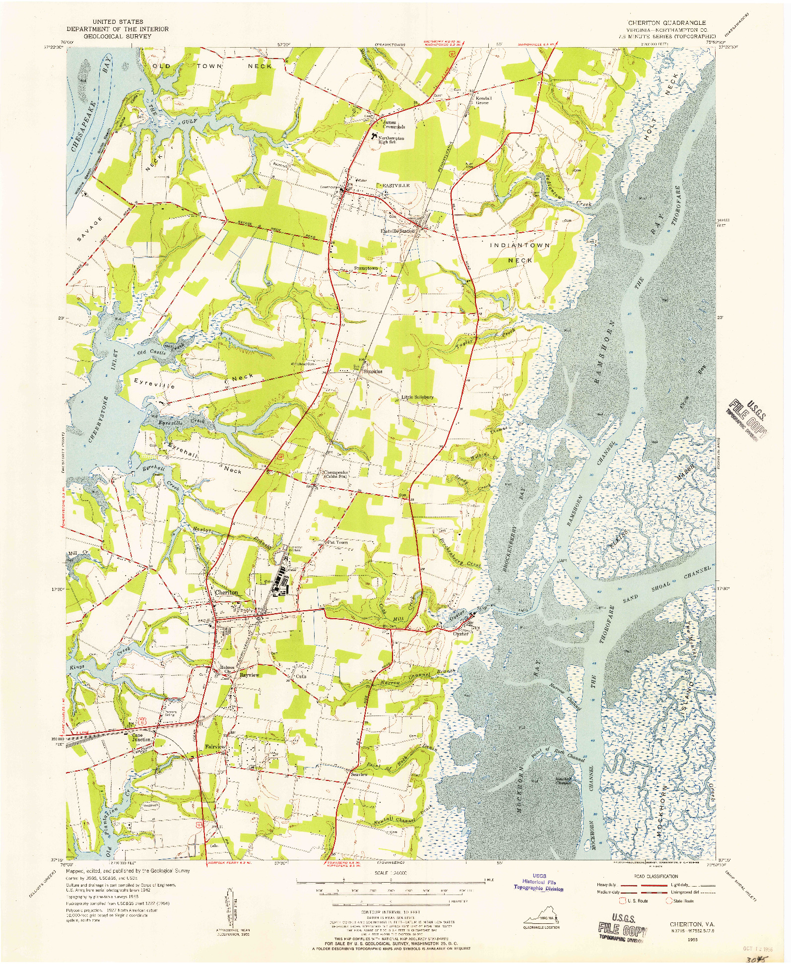 USGS 1:24000-SCALE QUADRANGLE FOR CHERITON, VA 1955