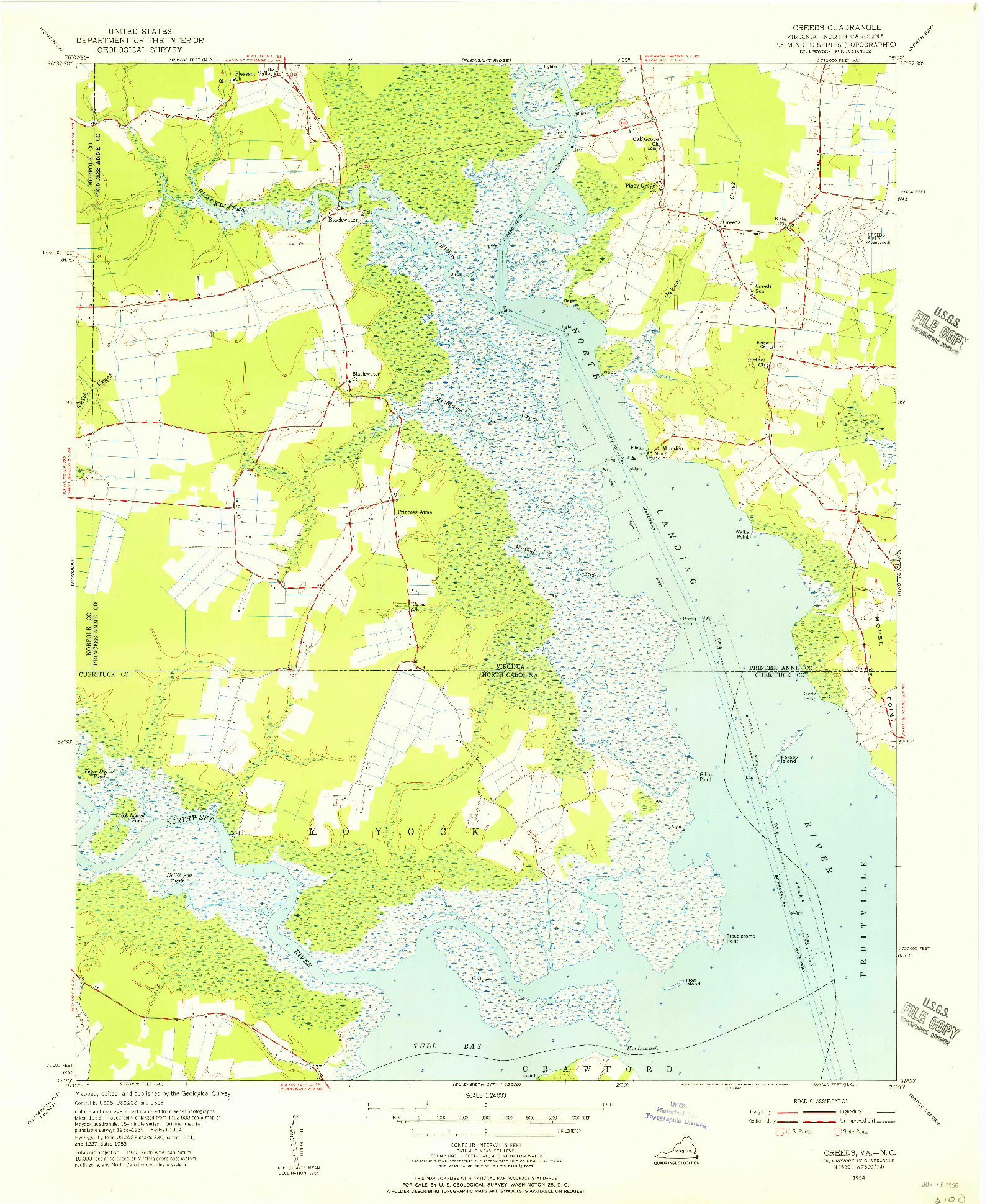 USGS 1:24000-SCALE QUADRANGLE FOR CREEDS, VA 1954