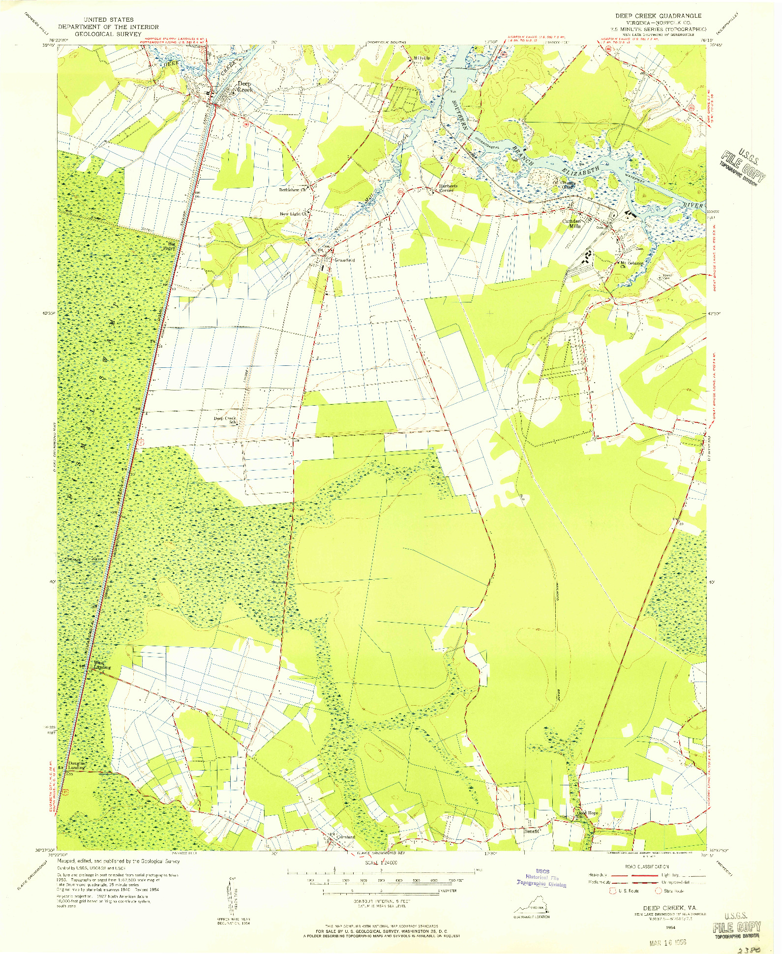 USGS 1:24000-SCALE QUADRANGLE FOR DEEP CREEK, VA 1954