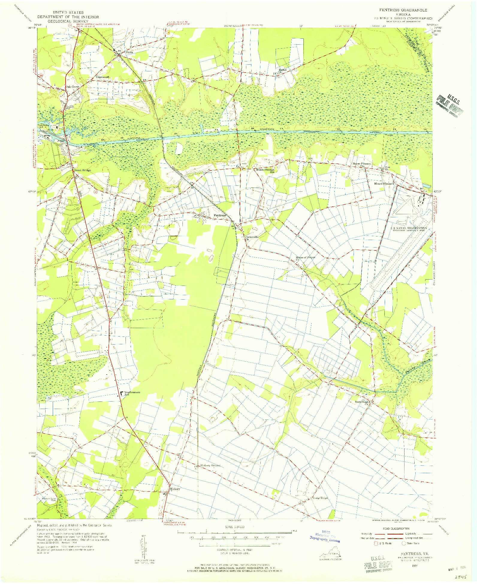 USGS 1:24000-SCALE QUADRANGLE FOR FENTRESS, VA 1954