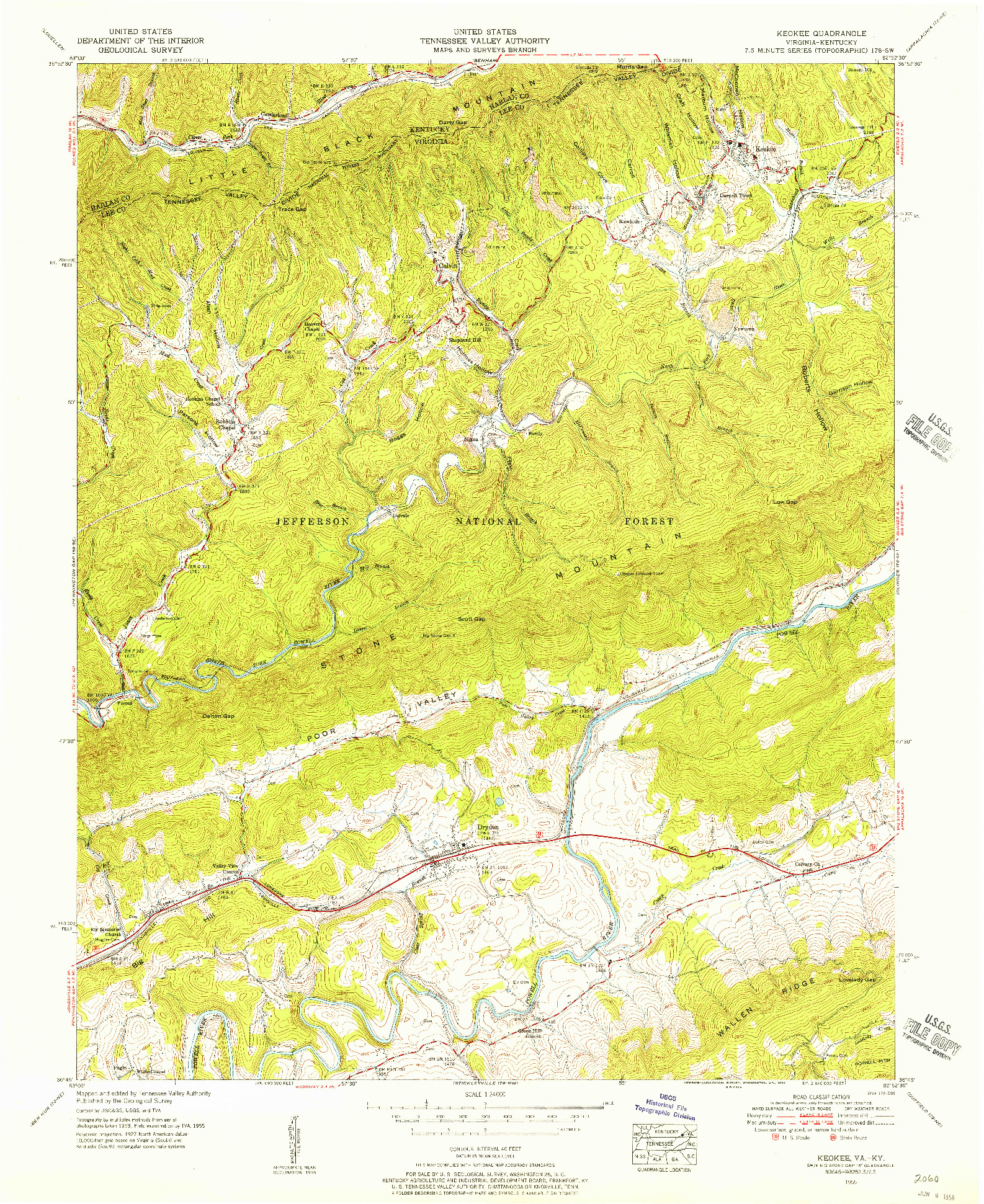 USGS 1:24000-SCALE QUADRANGLE FOR KEOKEE, VA 1955