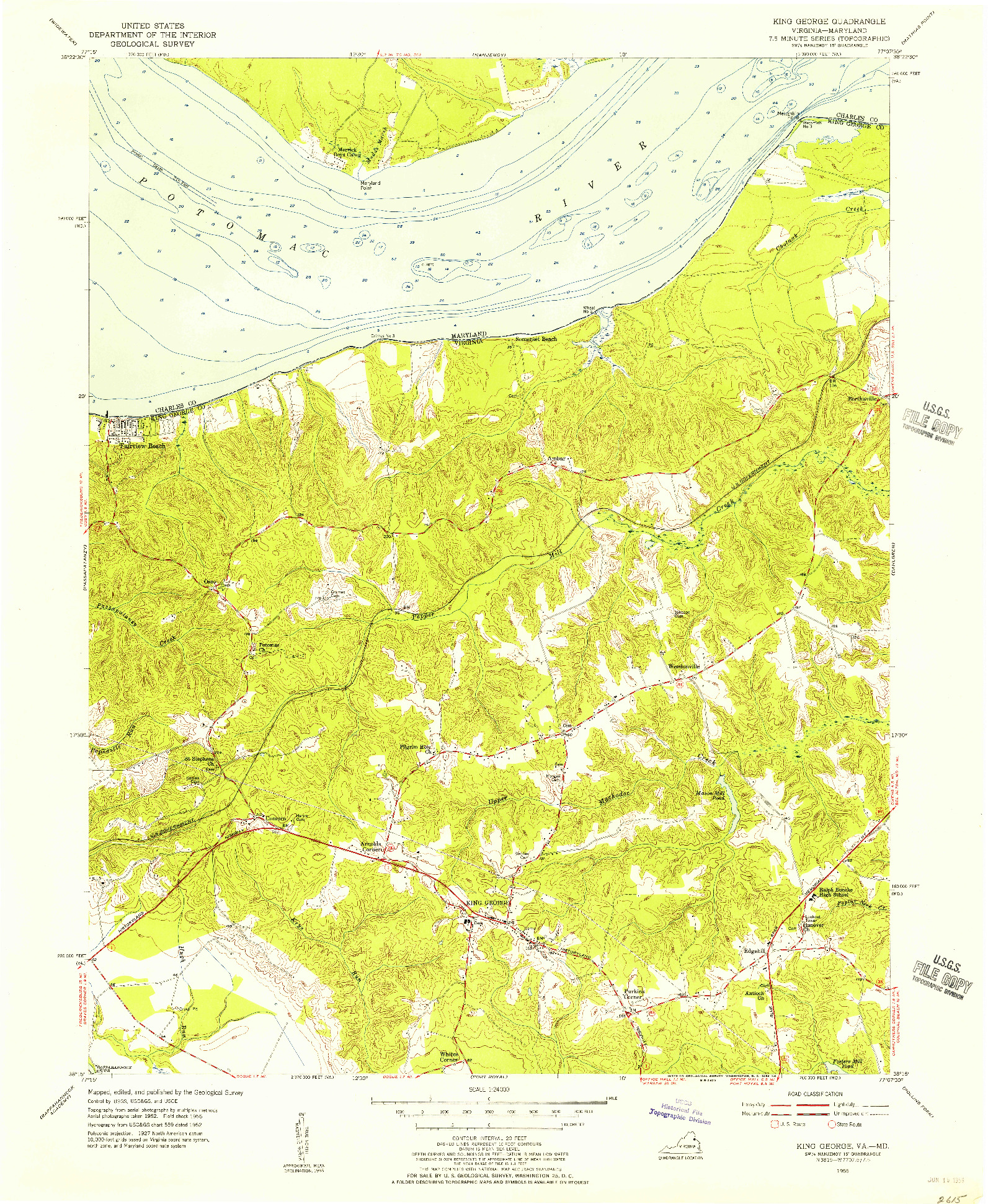 USGS 1:24000-SCALE QUADRANGLE FOR KING GEORGE, VA 1955