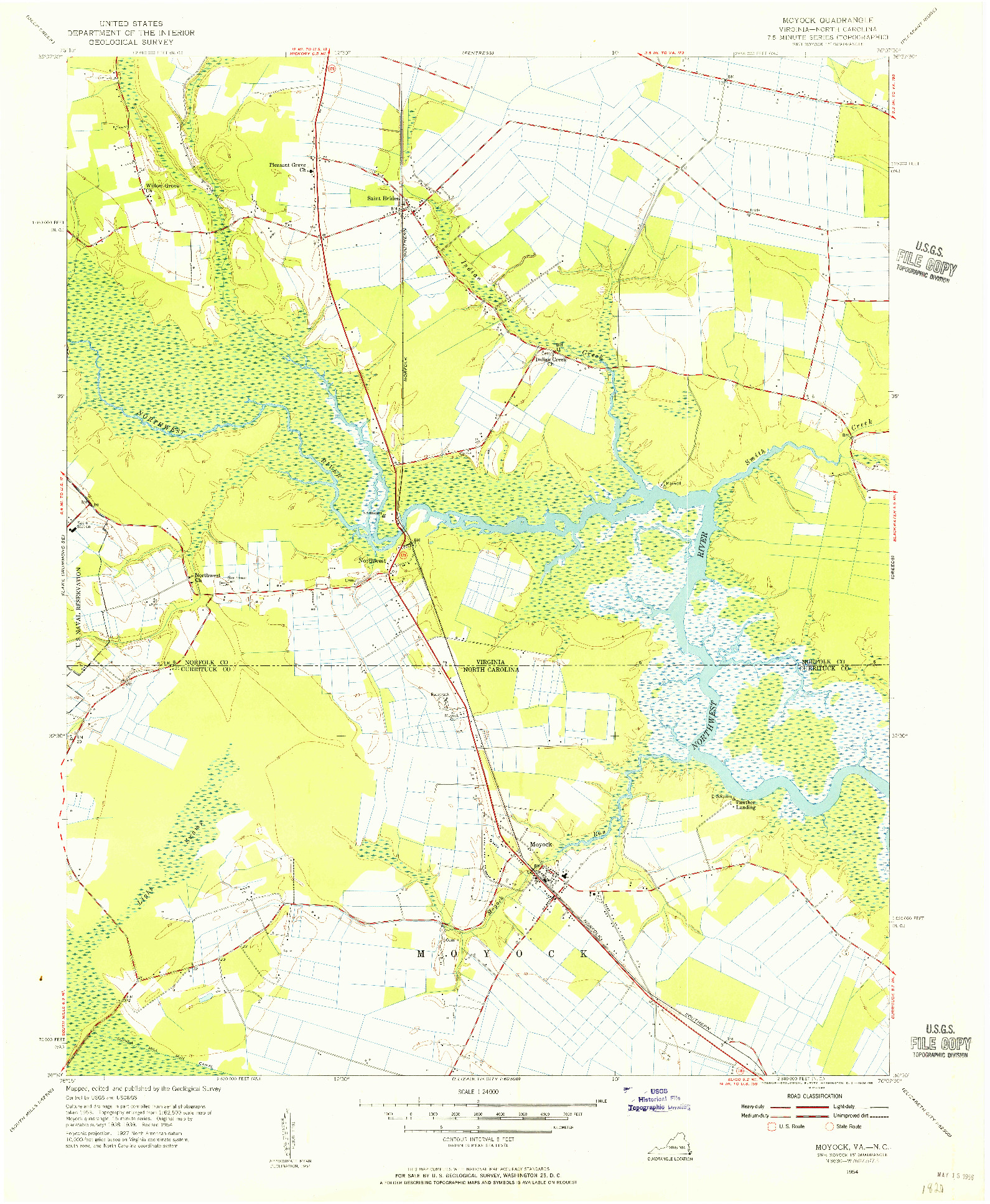 USGS 1:24000-SCALE QUADRANGLE FOR MOYOCK, VA 1954