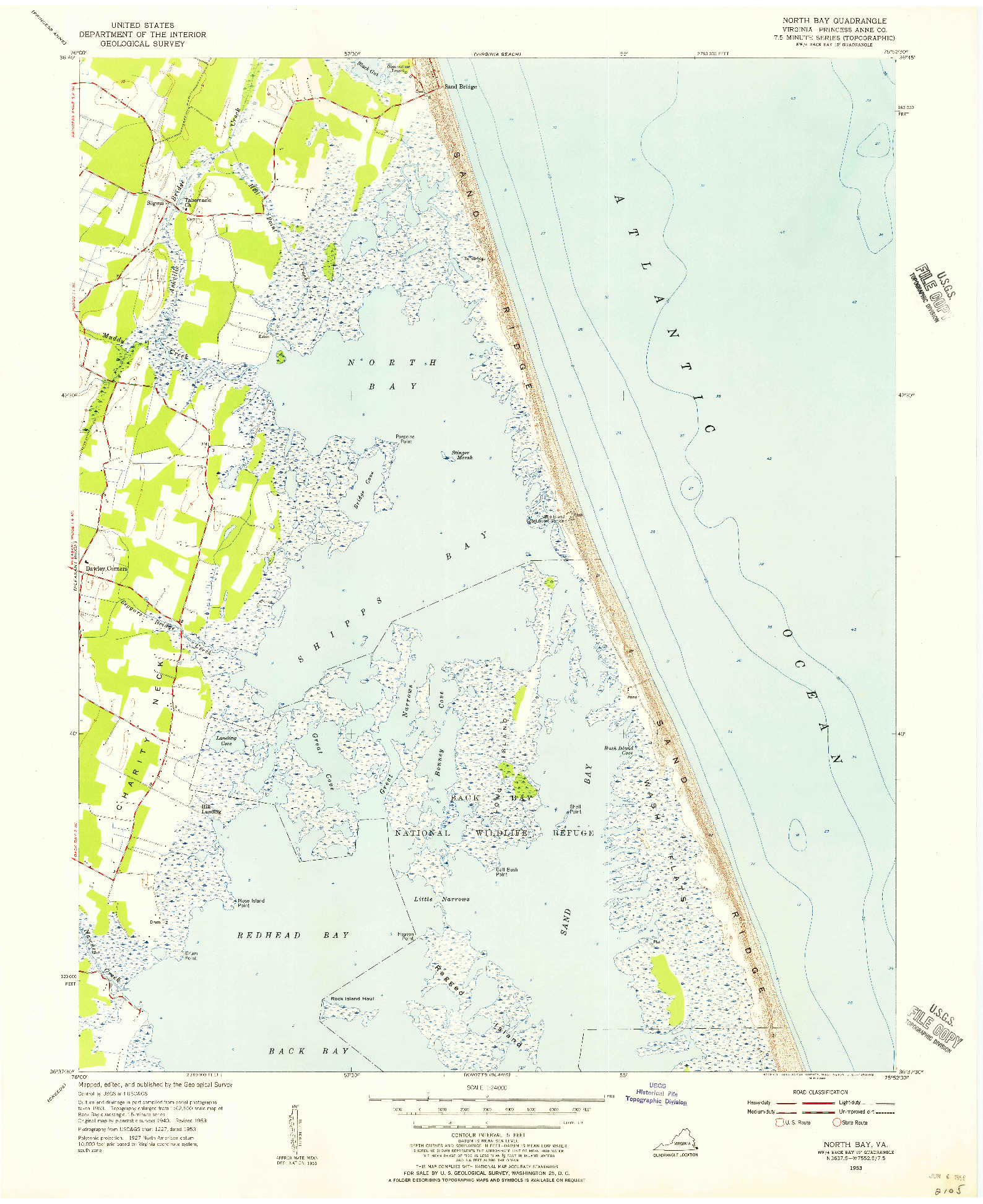 USGS 1:24000-SCALE QUADRANGLE FOR NORTH BAY, VA 1953