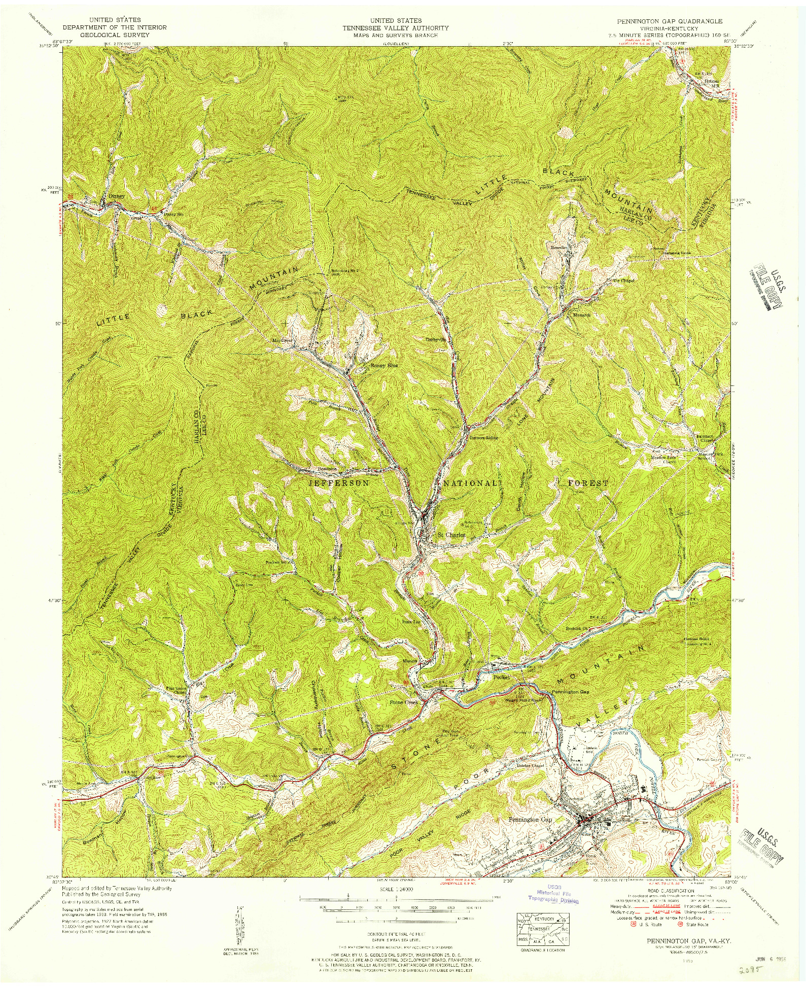 USGS 1:24000-SCALE QUADRANGLE FOR PENNINGTON GAP, VA 1955