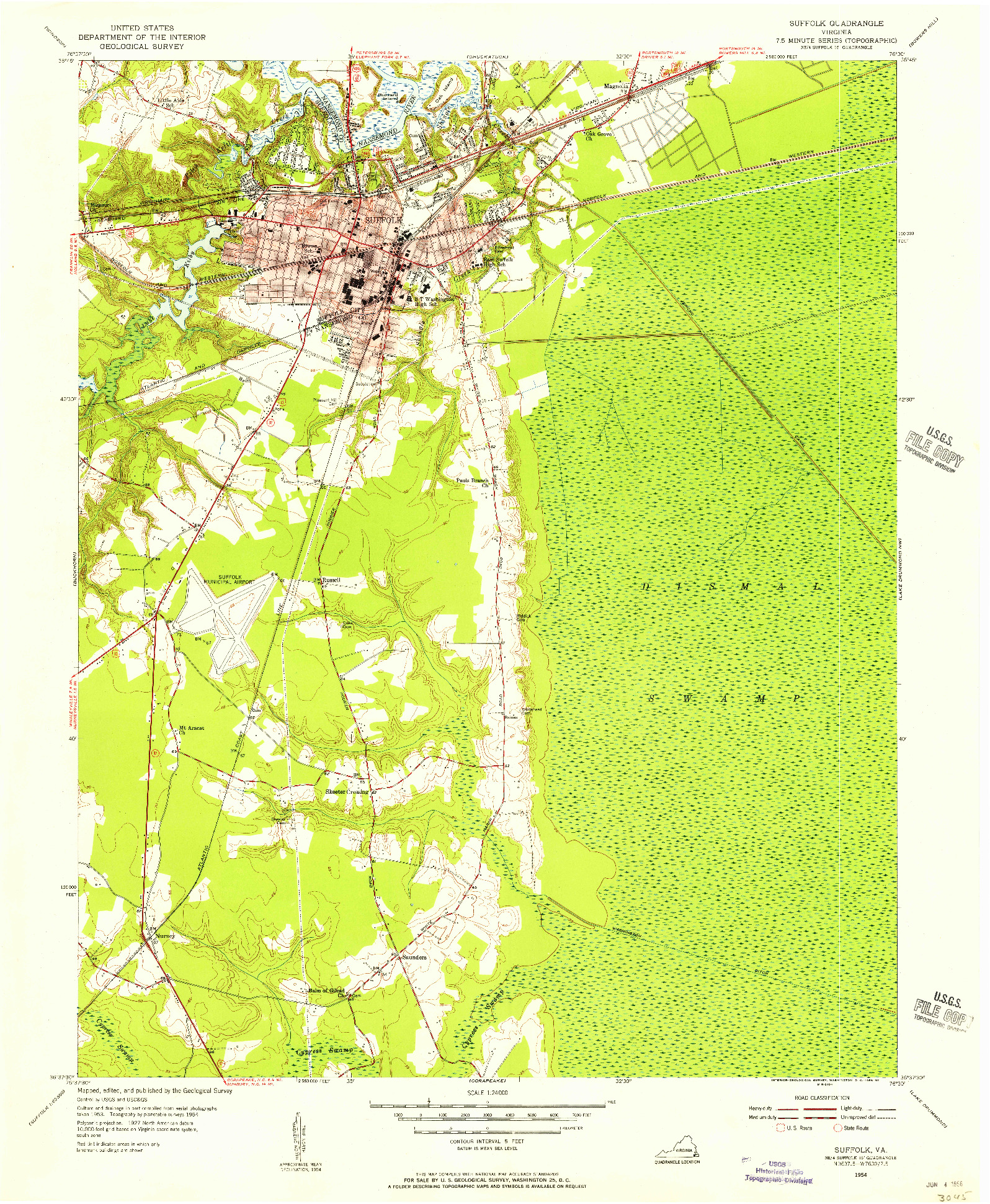 USGS 1:24000-SCALE QUADRANGLE FOR SUFFOLK, VA 1954