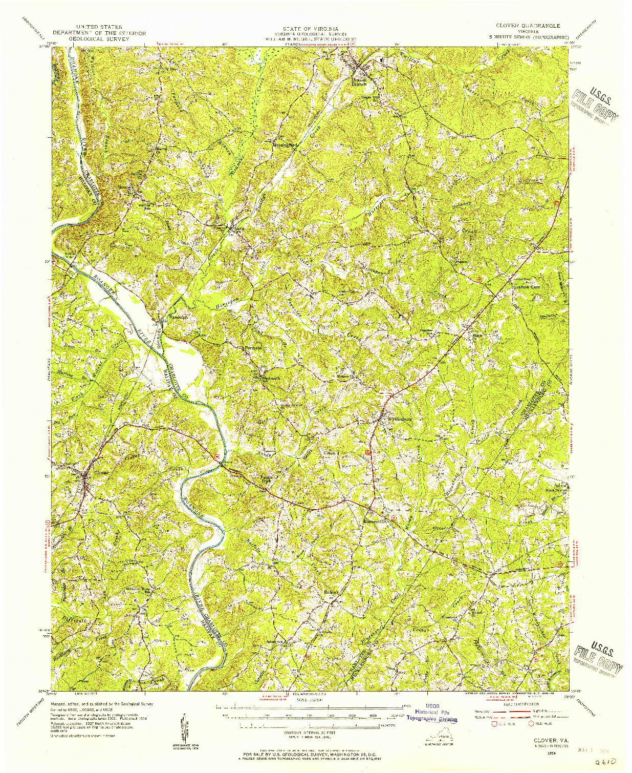 USGS 1:62500-SCALE QUADRANGLE FOR CLOVER, VA 1954