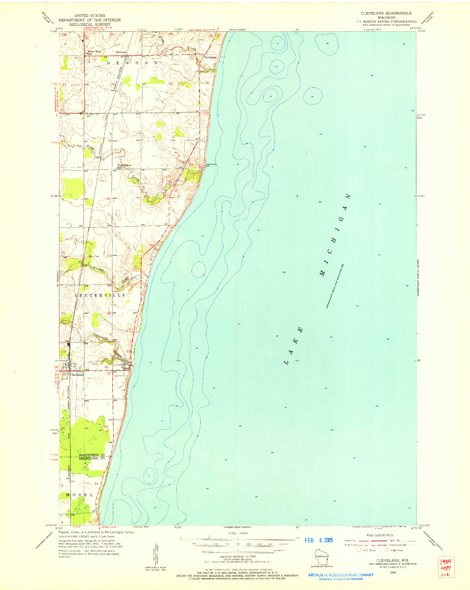 USGS 1:24000-SCALE QUADRANGLE FOR CLEVELAND, WI 1954