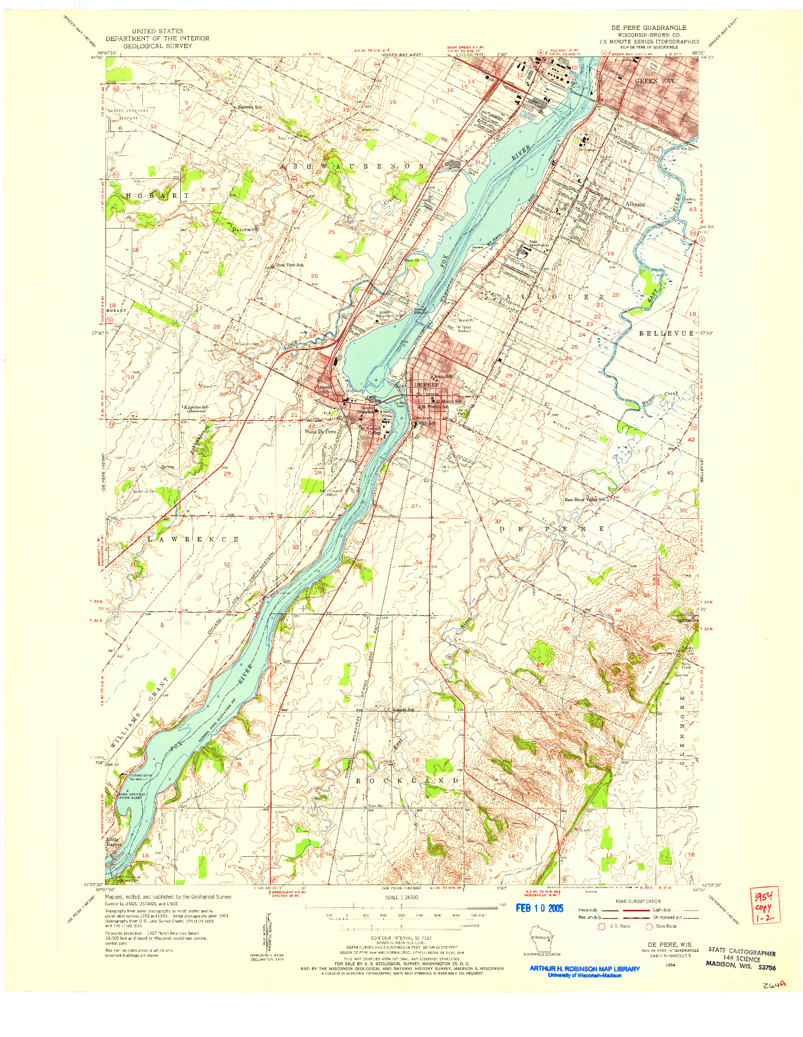 USGS 1:24000-SCALE QUADRANGLE FOR DE PERE, WI 1954