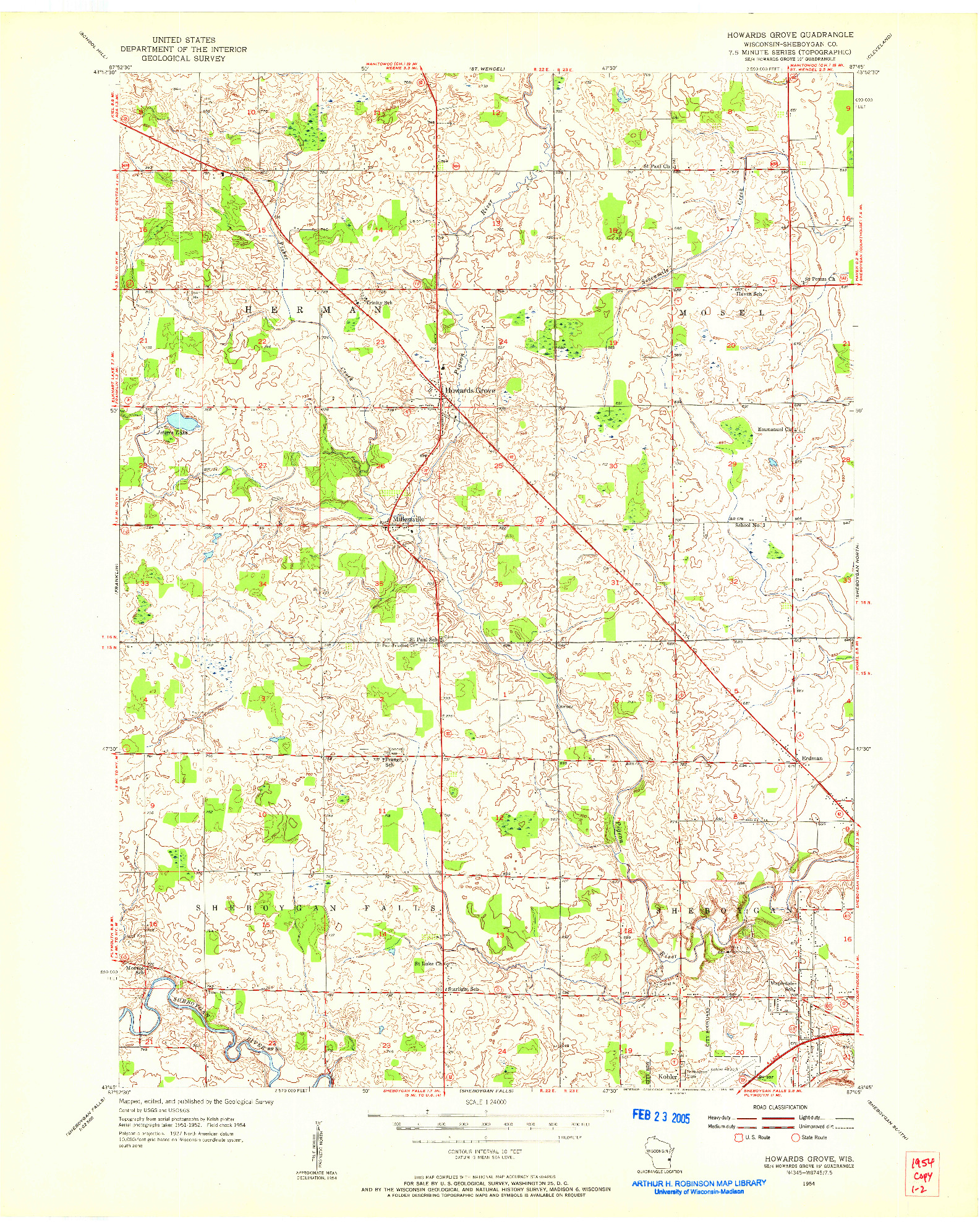 USGS 1:24000-SCALE QUADRANGLE FOR HOWARDS GROVE, WI 1954