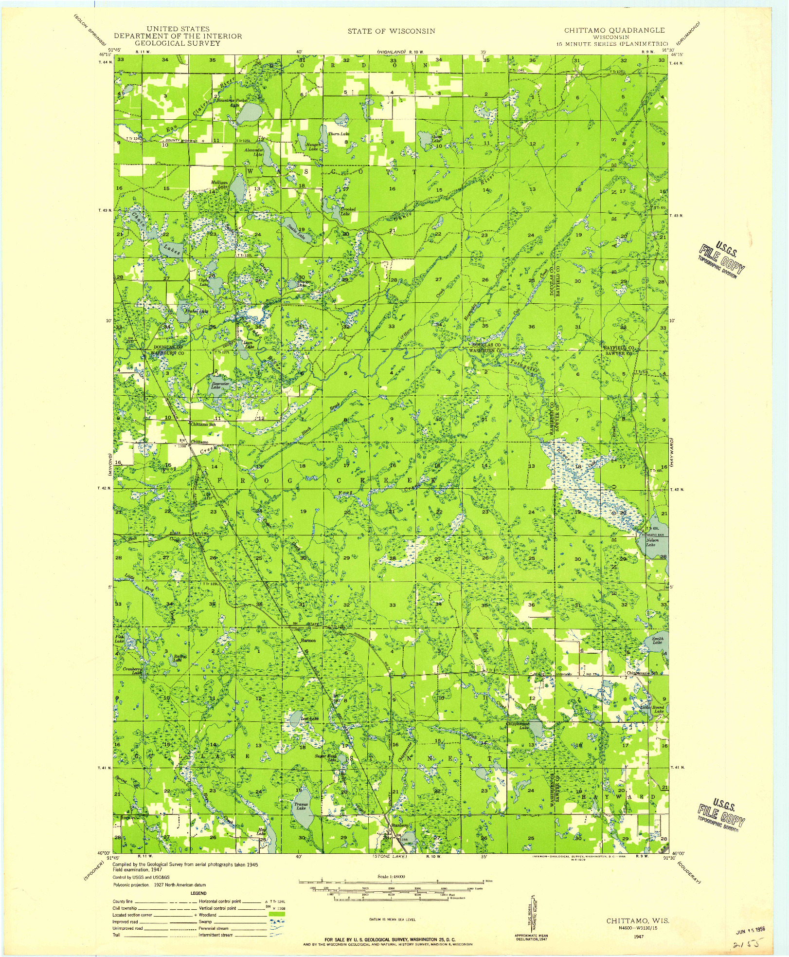 USGS 1:48000-SCALE QUADRANGLE FOR CHITTAMO, WI 1947