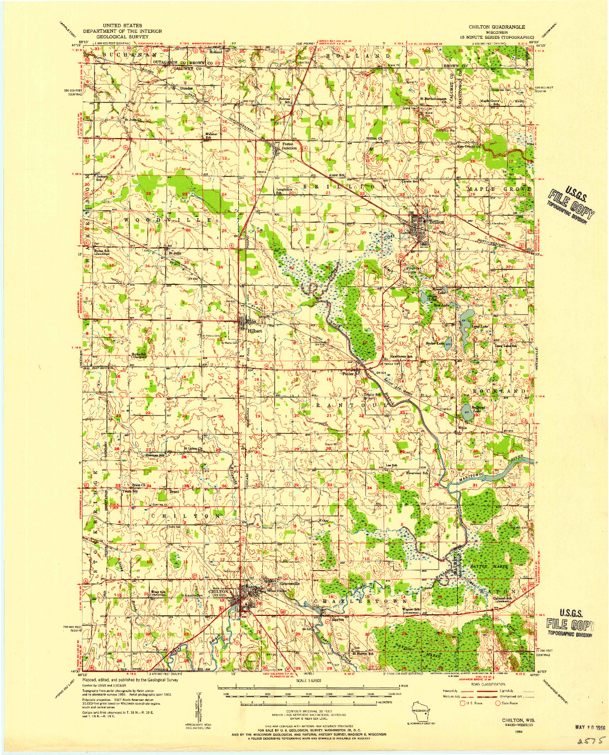 USGS 1:62500-SCALE QUADRANGLE FOR CHILTON, WI 1954