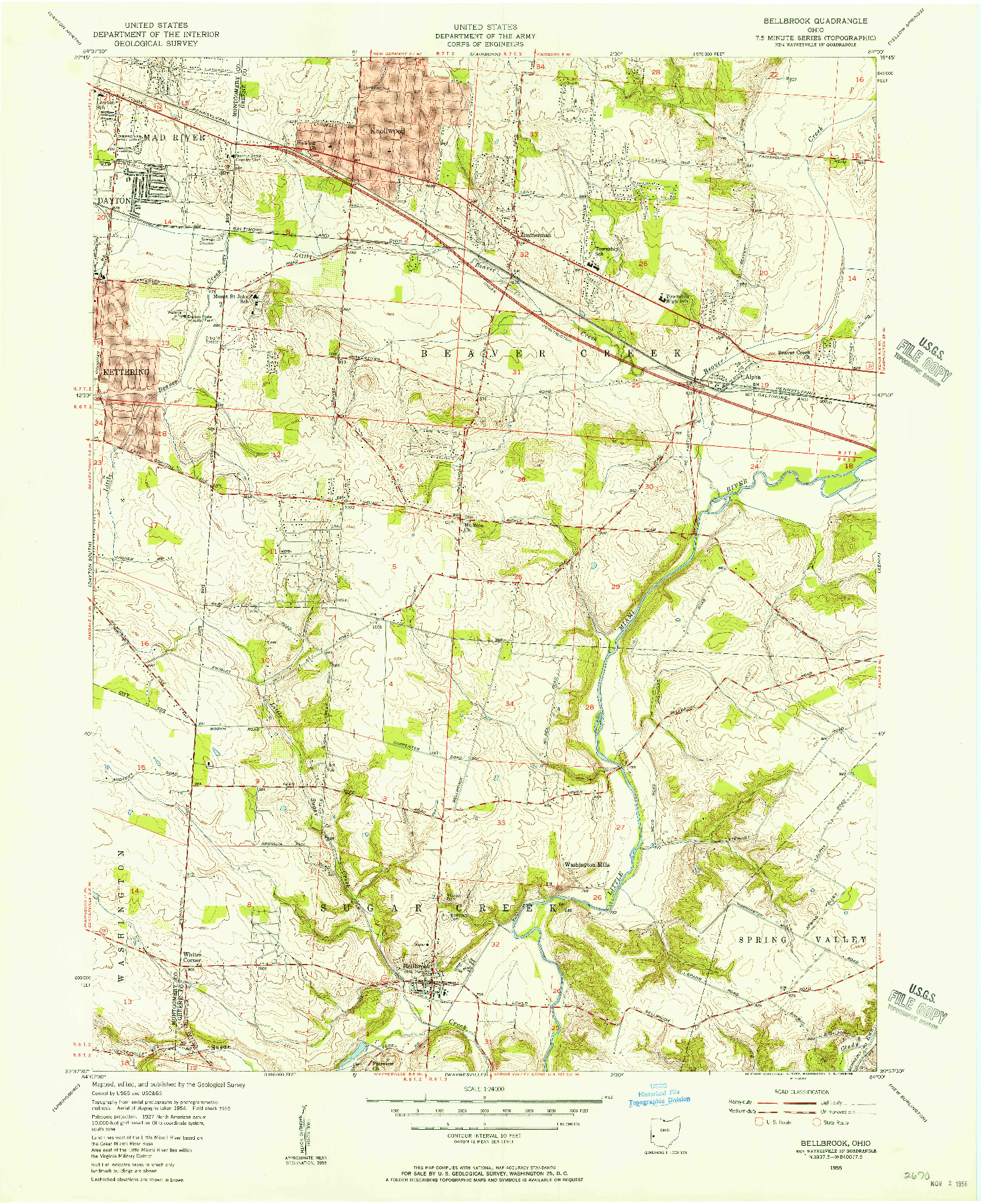 USGS 1:24000-SCALE QUADRANGLE FOR BELLBROOK, OH 1955