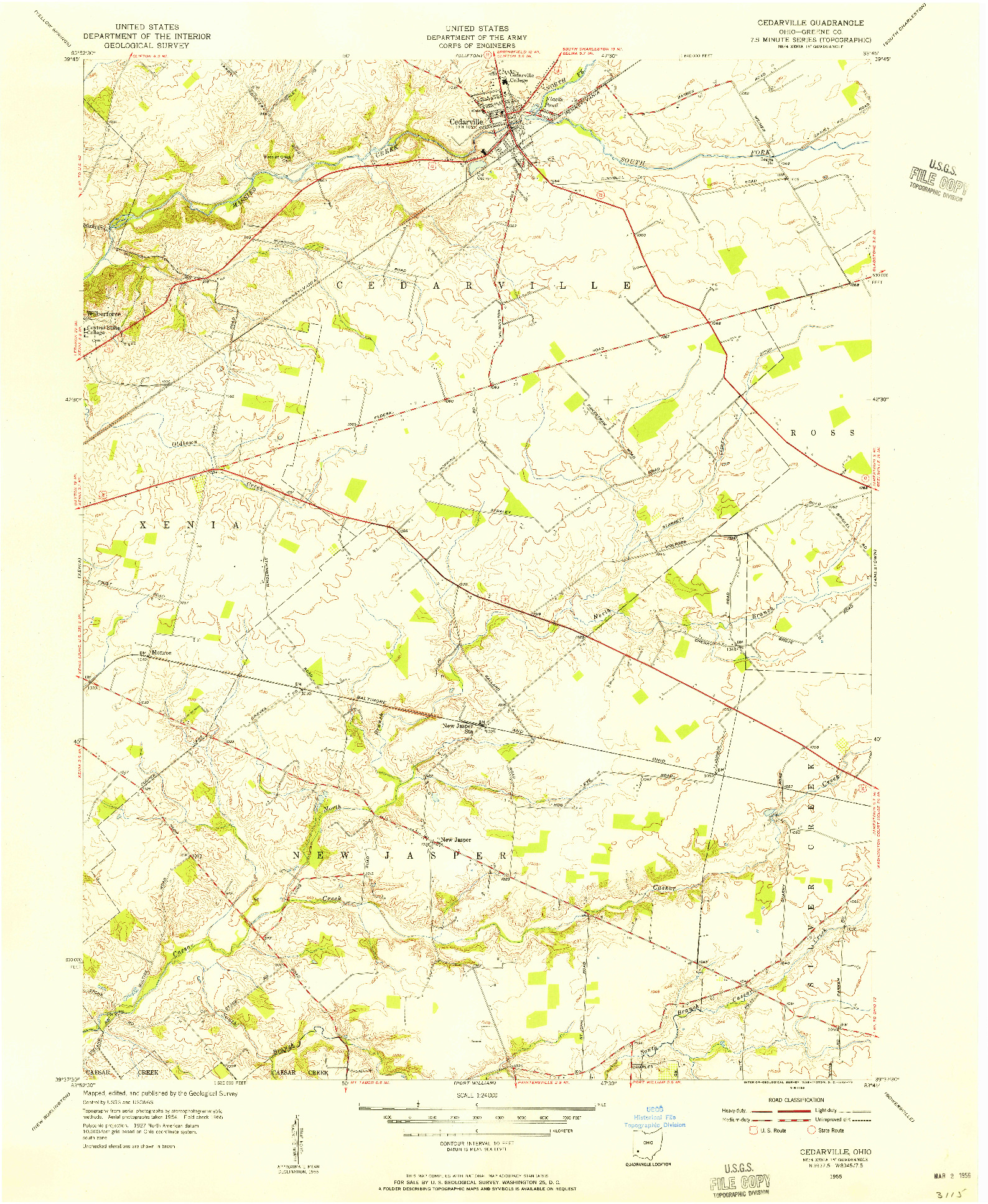 USGS 1:24000-SCALE QUADRANGLE FOR CEDARVILLE, OH 1955