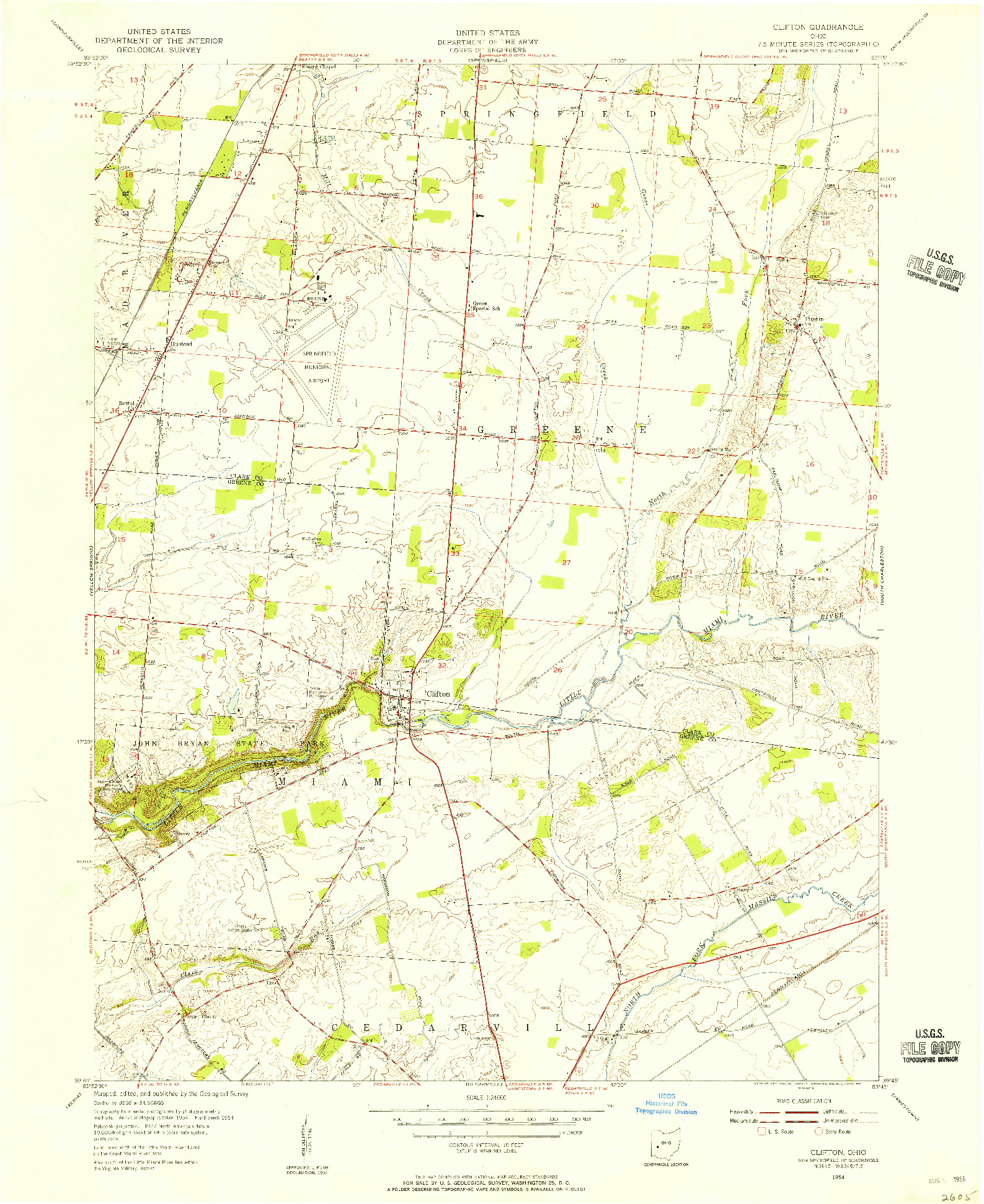USGS 1:24000-SCALE QUADRANGLE FOR CLIFTON, OH 1954